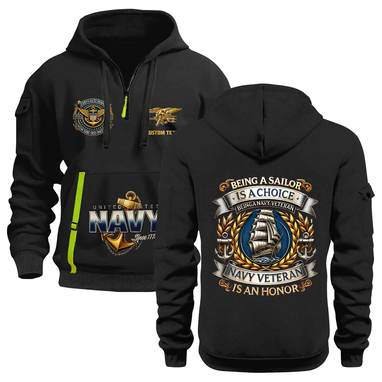 Personalized US Navy Quater Zip Hoodie JQZ11