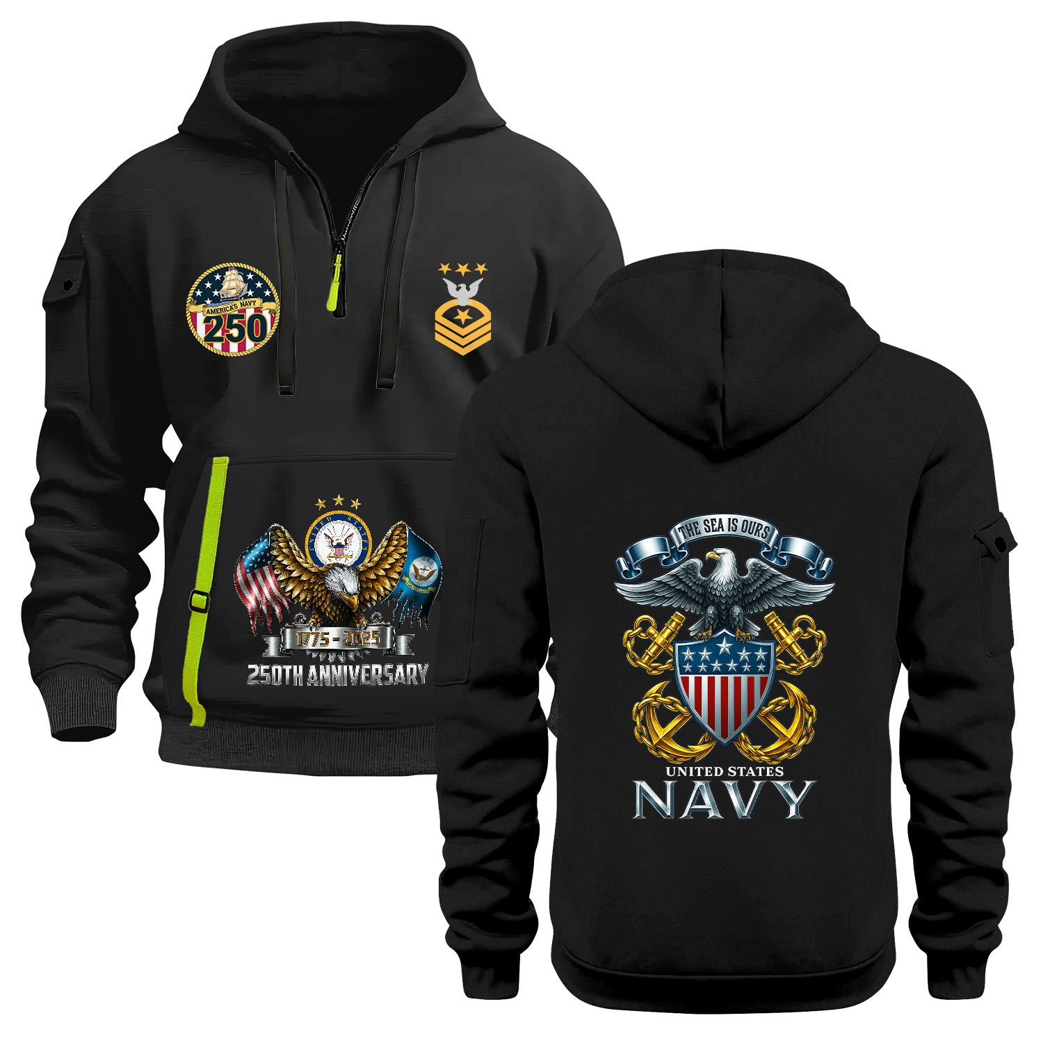 Custom US Navy Ranks Quarter Zip Hoodie TQZ05