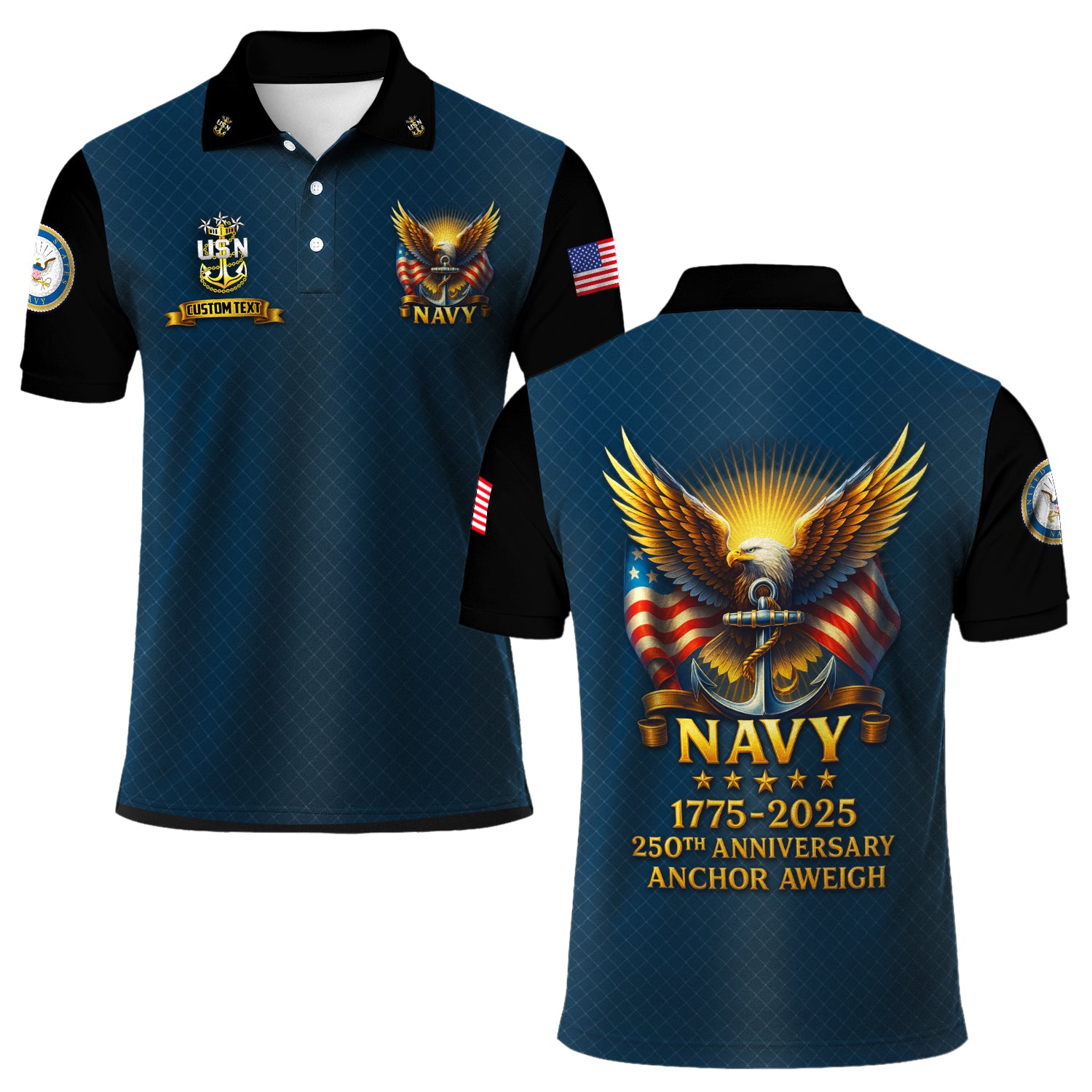 US Navy Polo Shirt – Eagle & Flag Emblem Design with Custom Rank