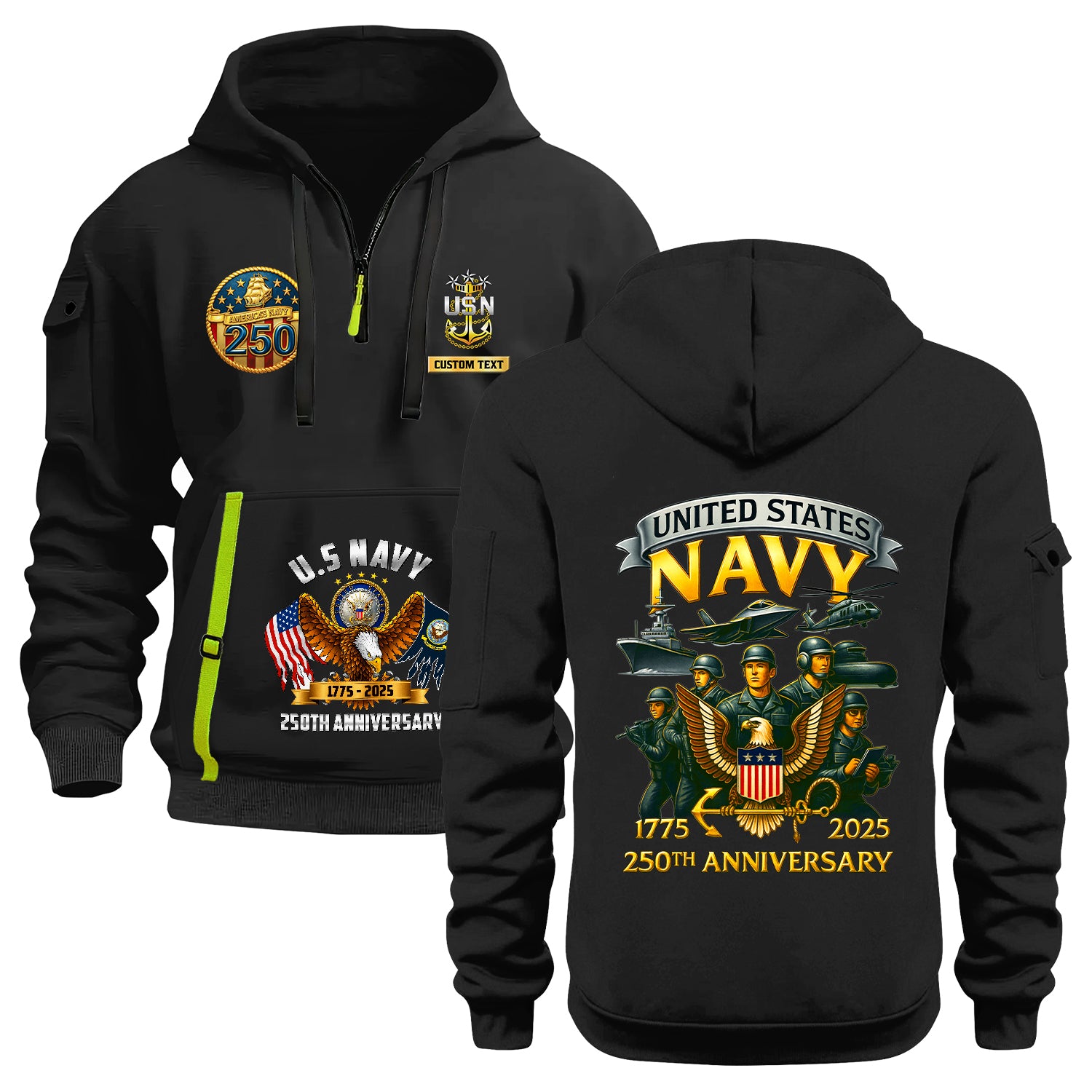 Personalized US Navy Quater Zip Hoodie JQZ09