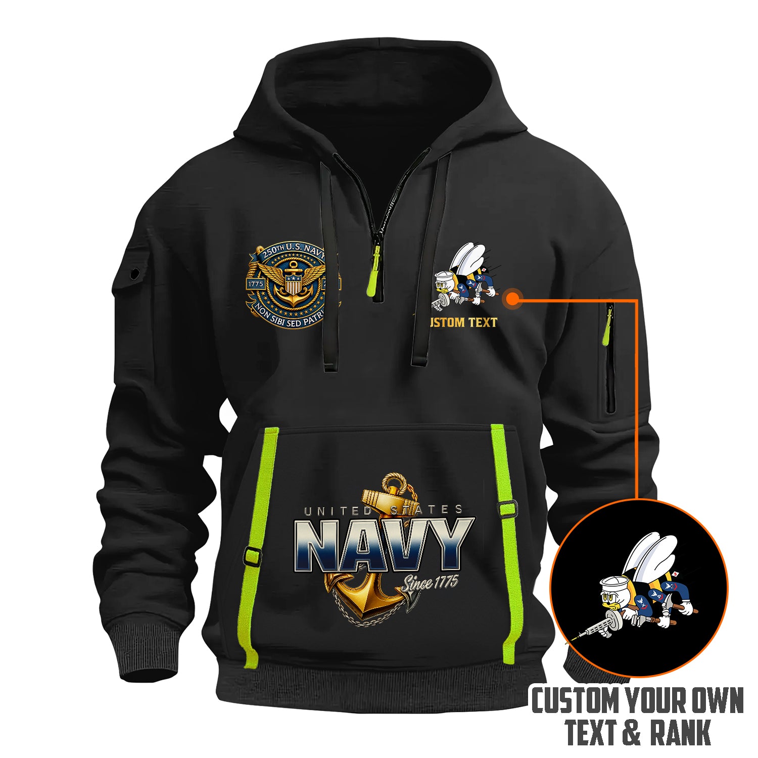 Personalized US Navy Quater Zip Hoodie JQZ11