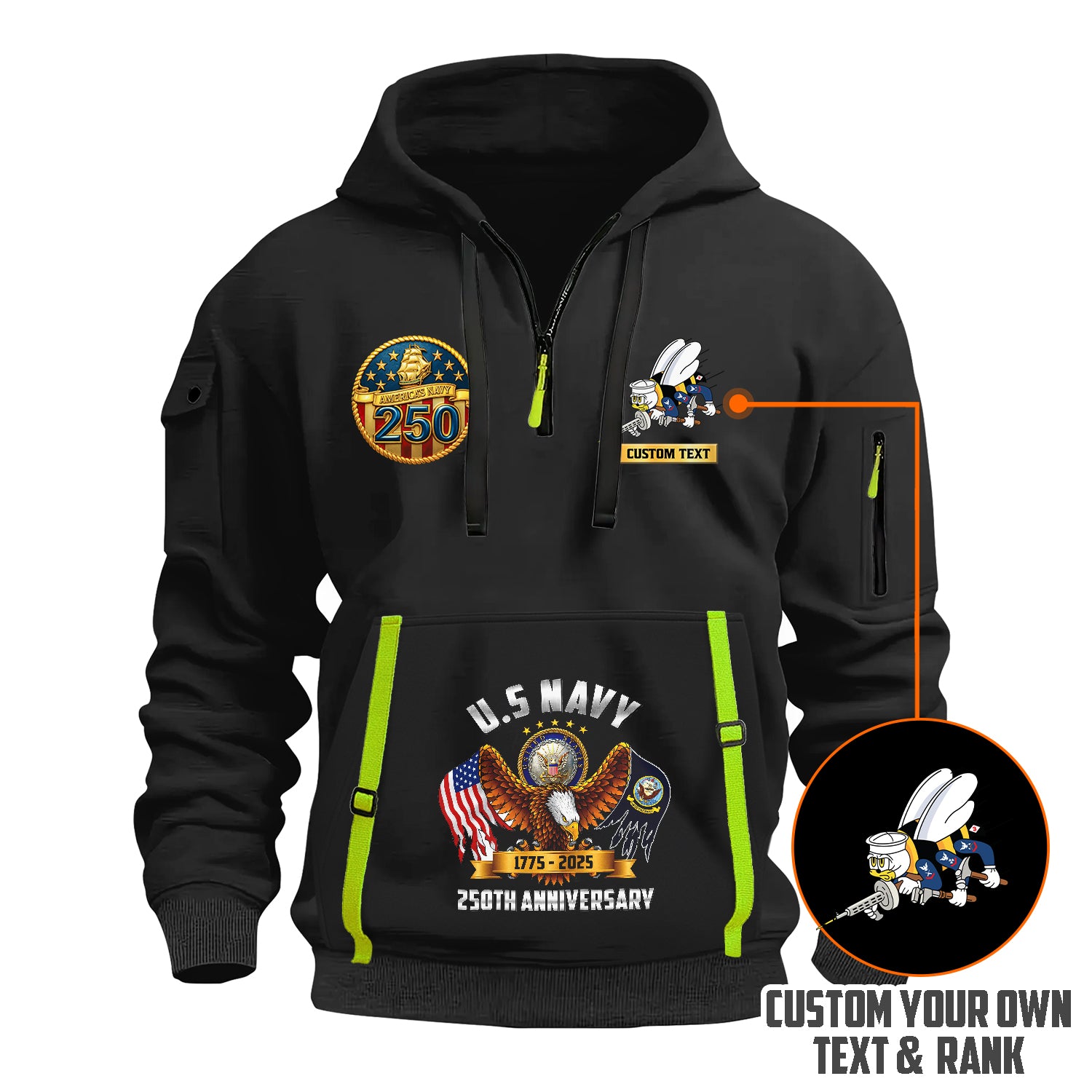 Personalized US Navy Quater Zip Hoodie JQZ09