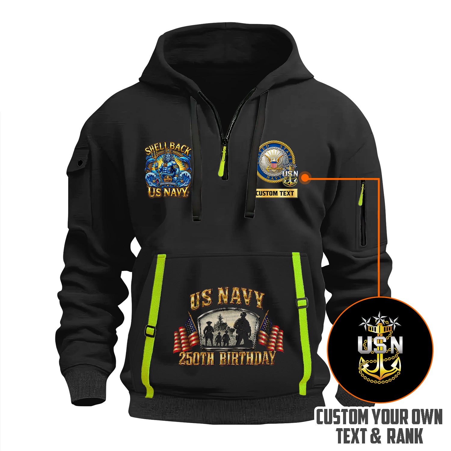Personalized US Navy Quater Zip Hoodie JQZ10