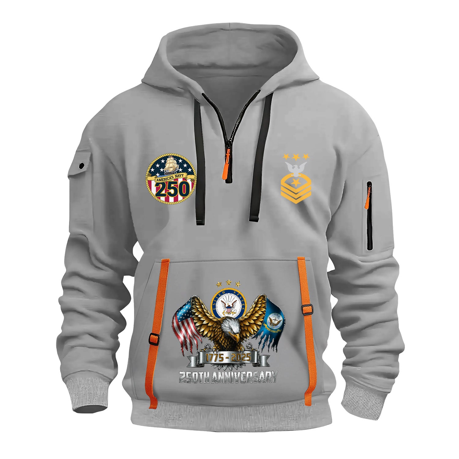 Custom US Navy Ranks Quarter Zip Hoodie TQZ05