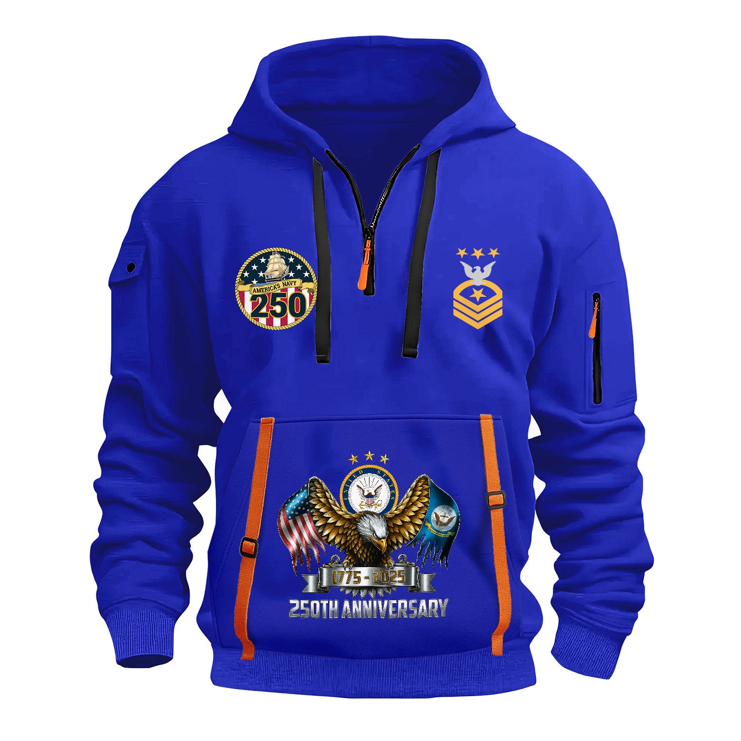 Custom US Navy Ranks Quarter Zip Hoodie TQZ05