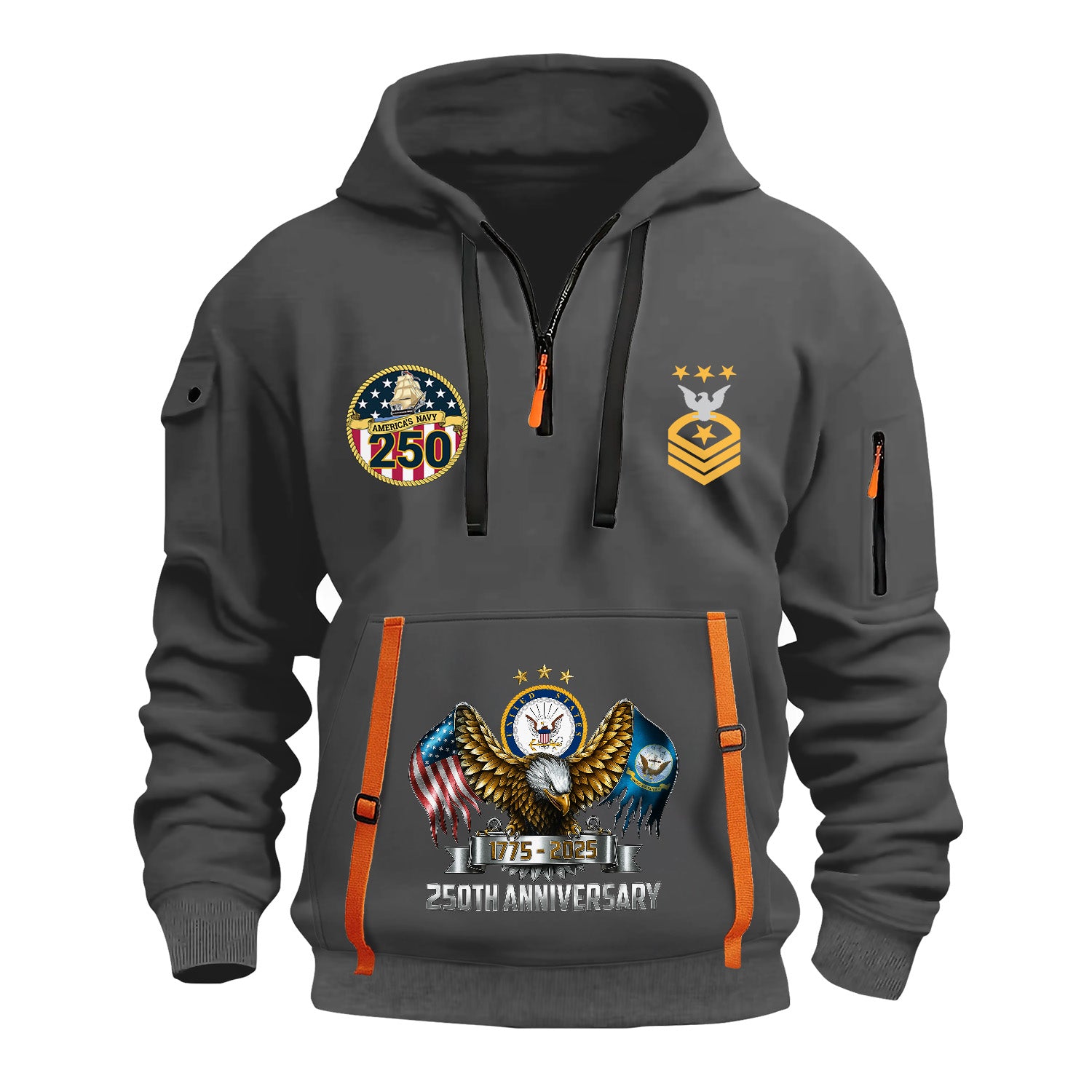 Custom US Navy Ranks Quarter Zip Hoodie TQZ05