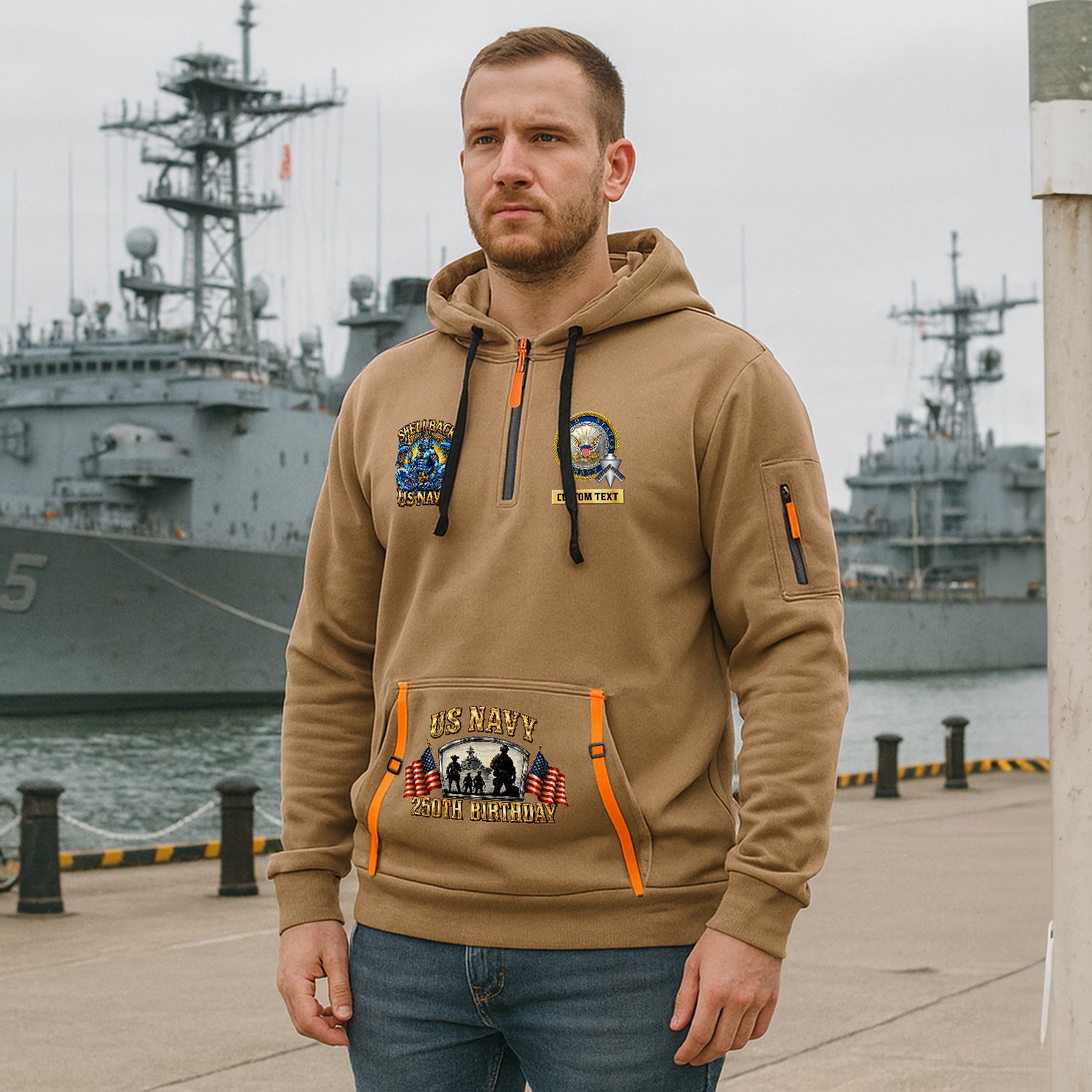 Personalized US Navy Quater Zip Hoodie JQZ10