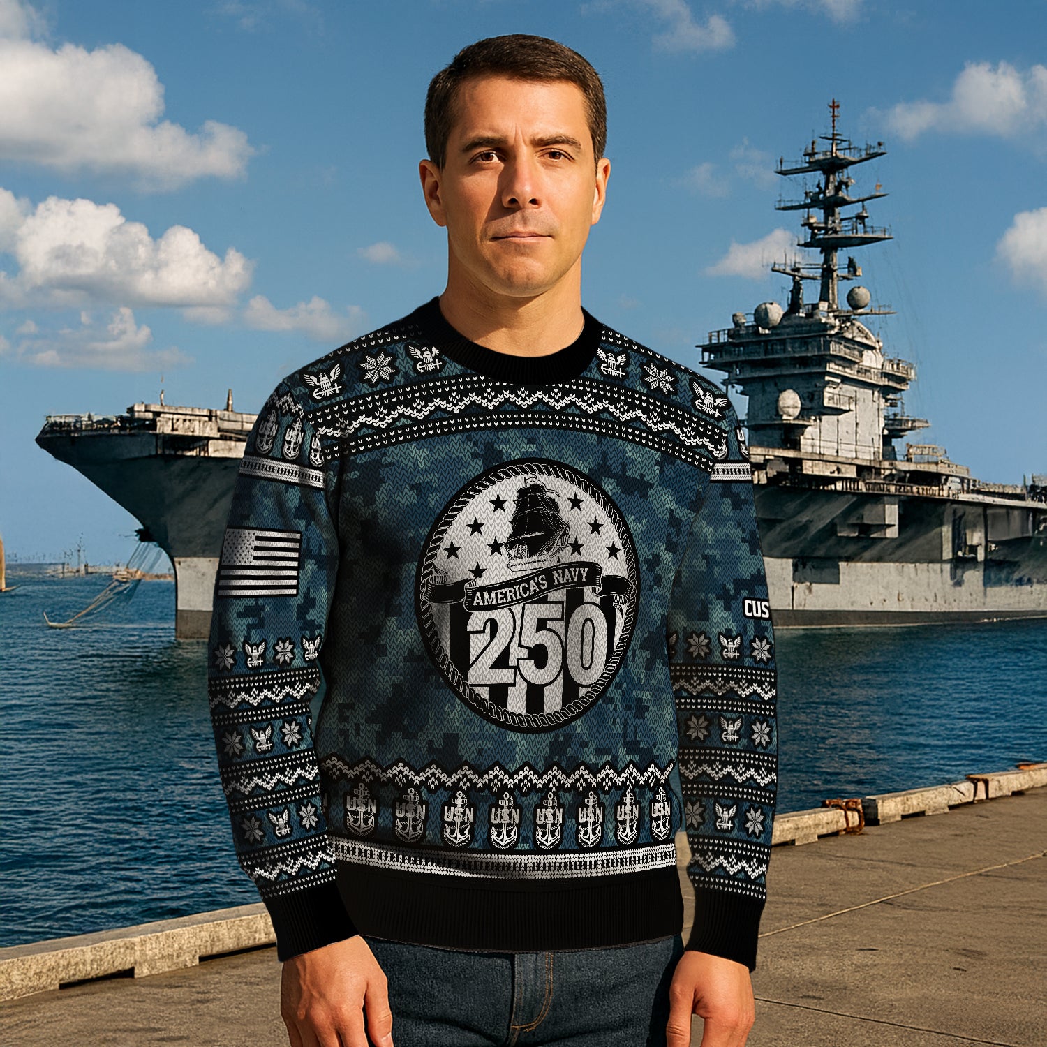 Personalized US Navy Christmas Ugly Sweater JUST06