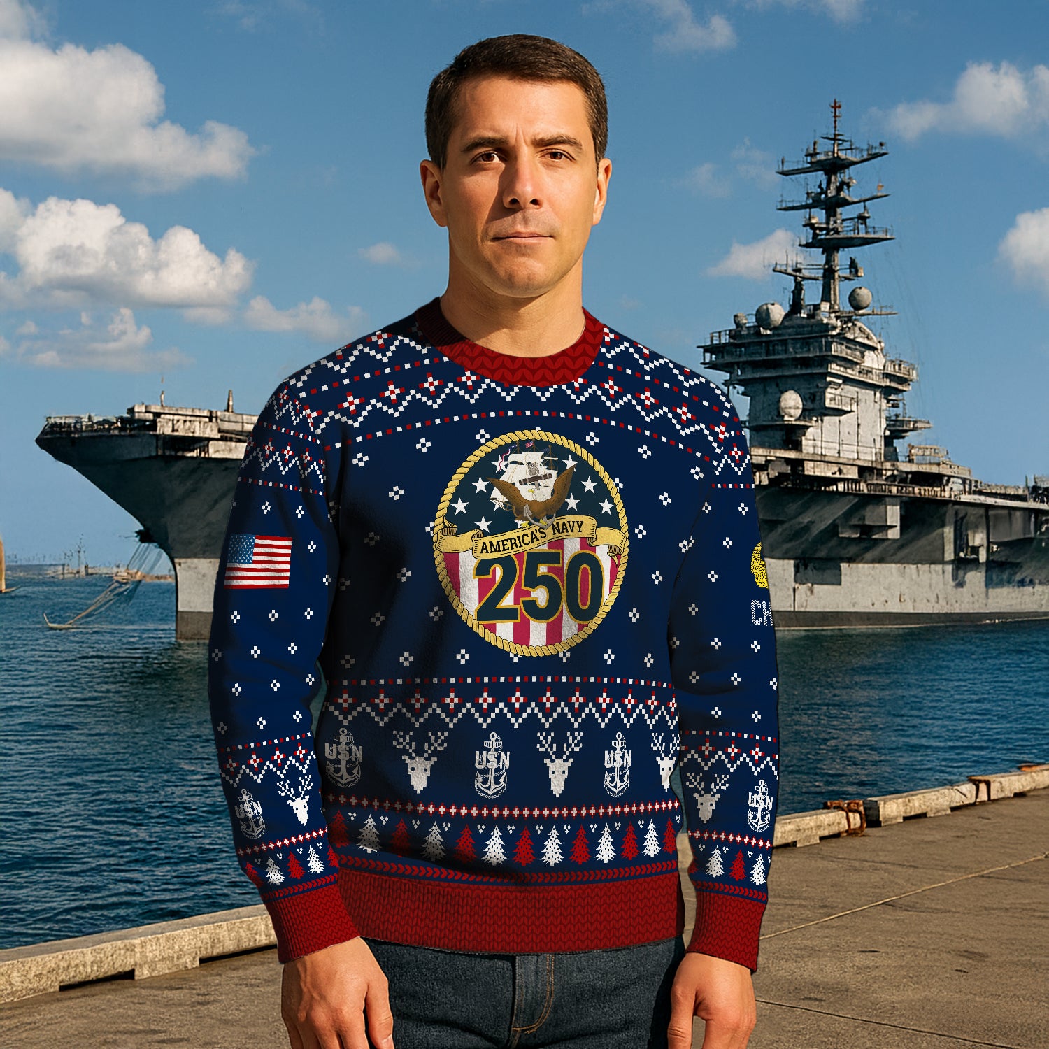 Personalized US Navy Christmas Ugly Sweater UST001