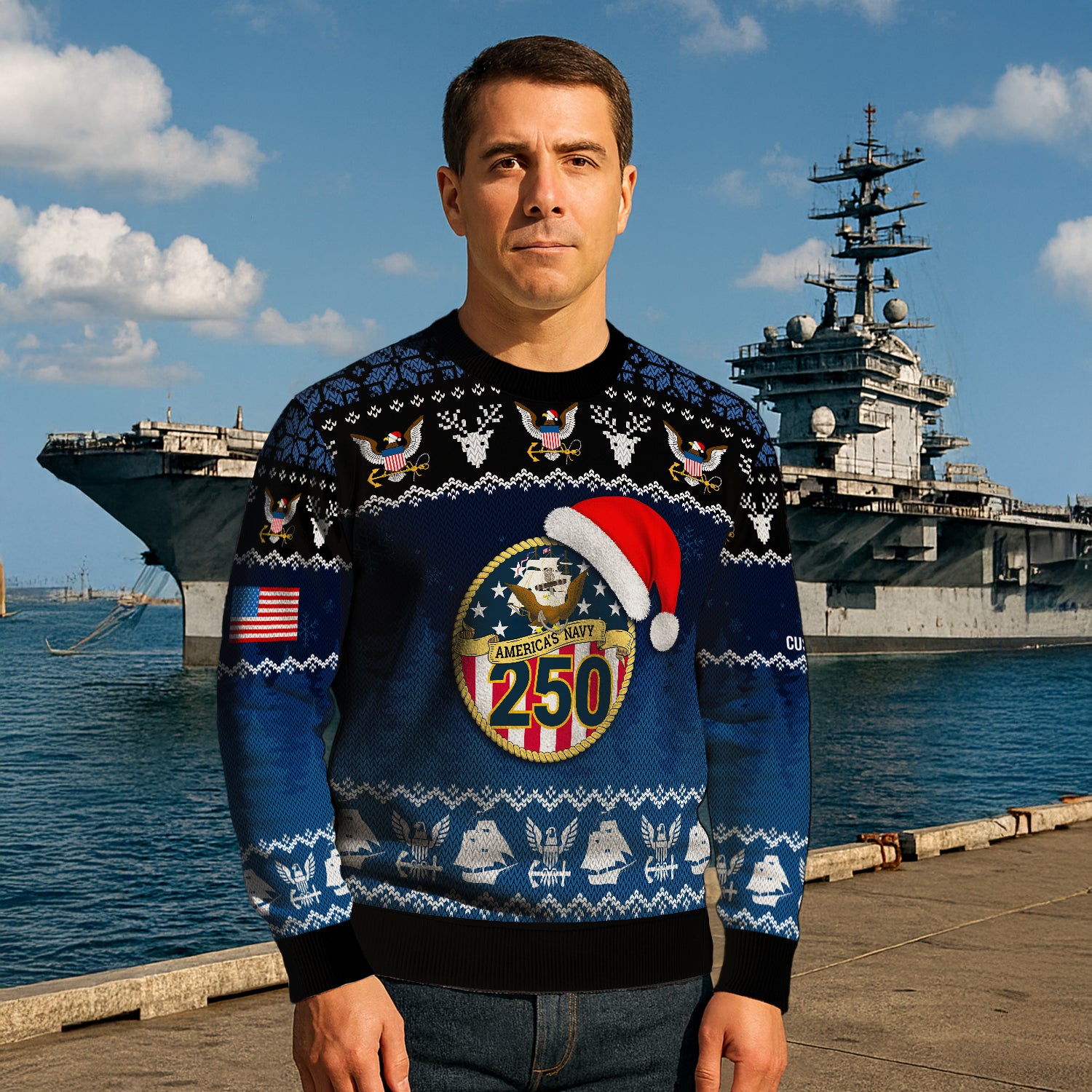 Personalized US Navy Christmas Ugly Sweater JUST07