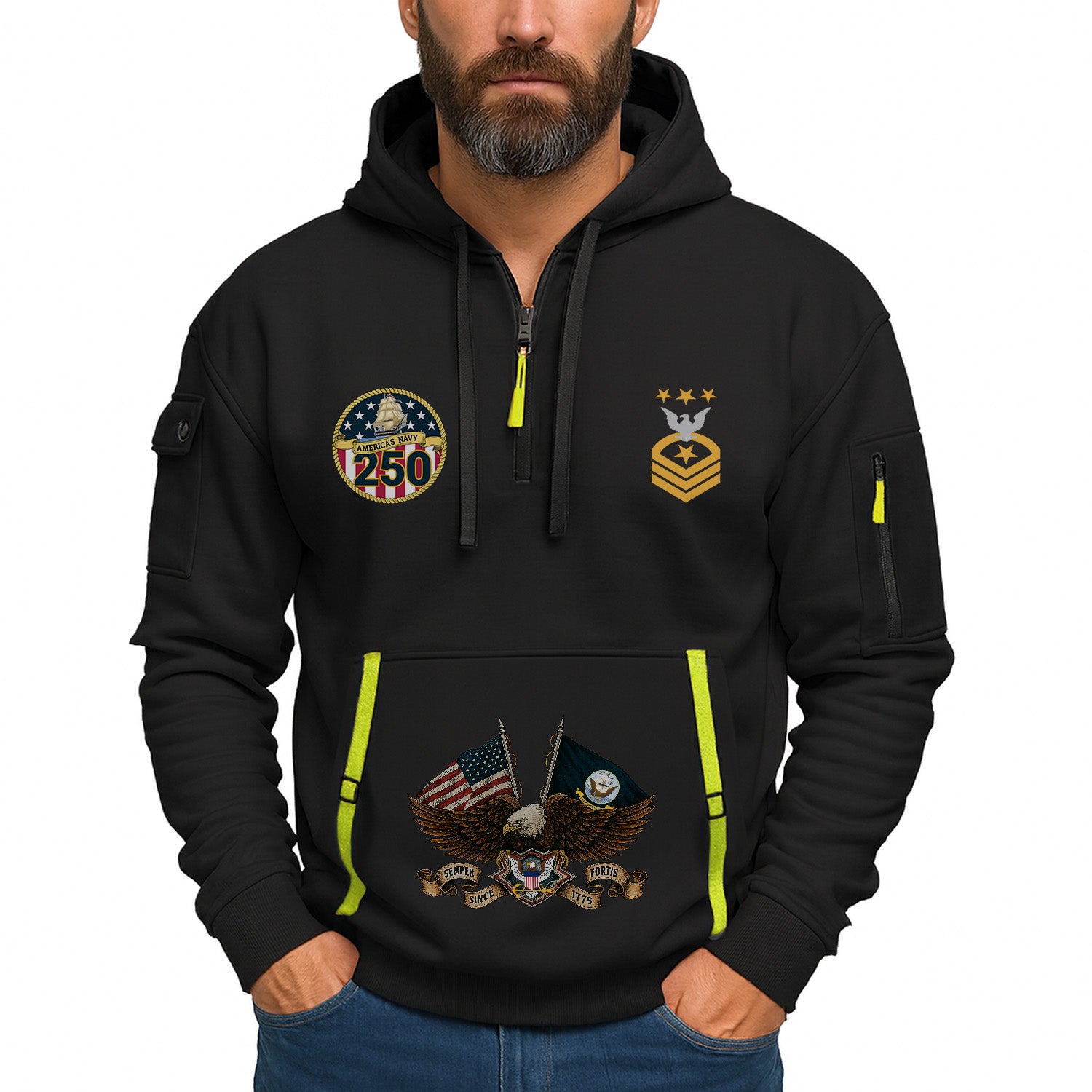 Personalized US Navy Quarter Zip Hoodie TQZ06