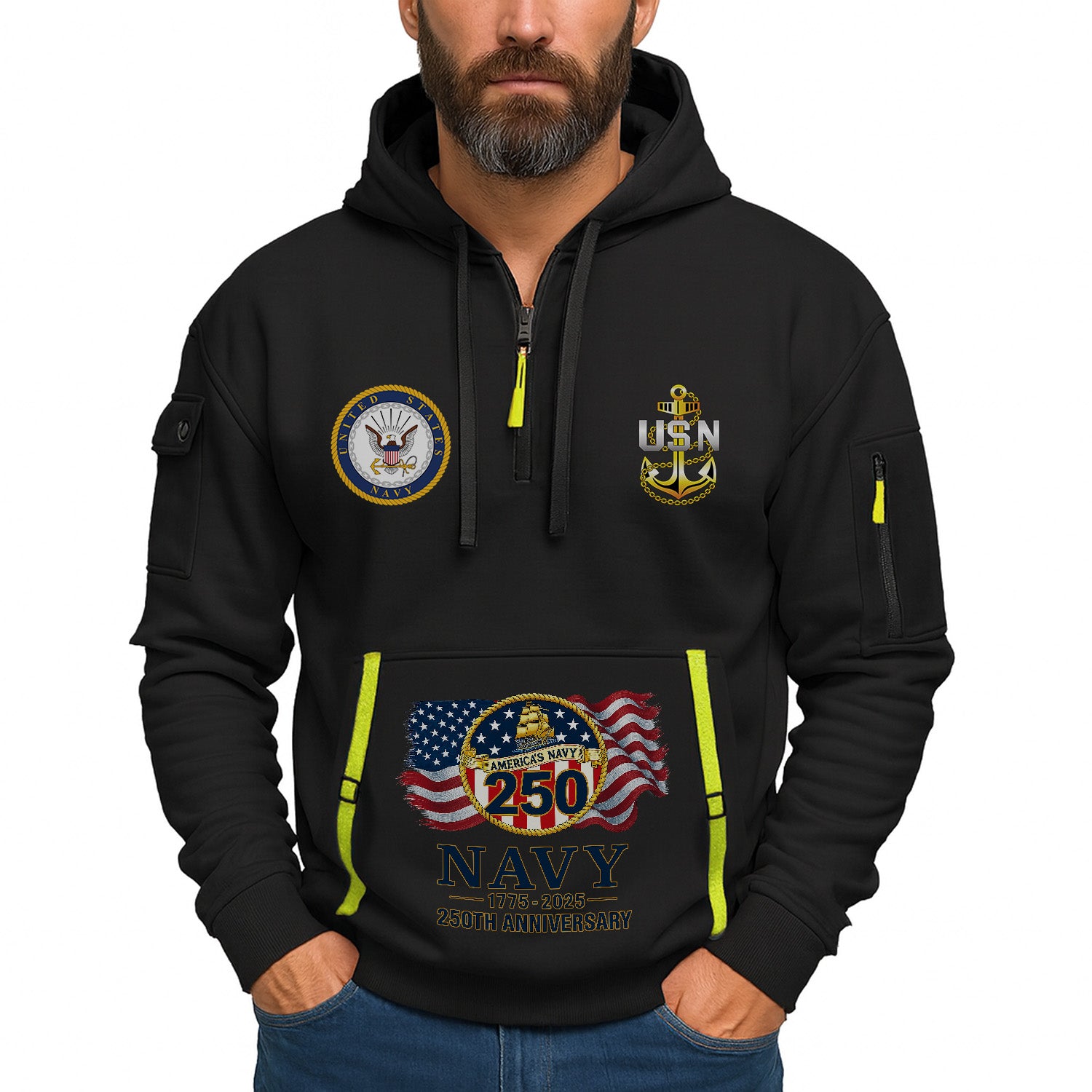 Personalized US Navy Quarter Zip Hoodie TQZ08