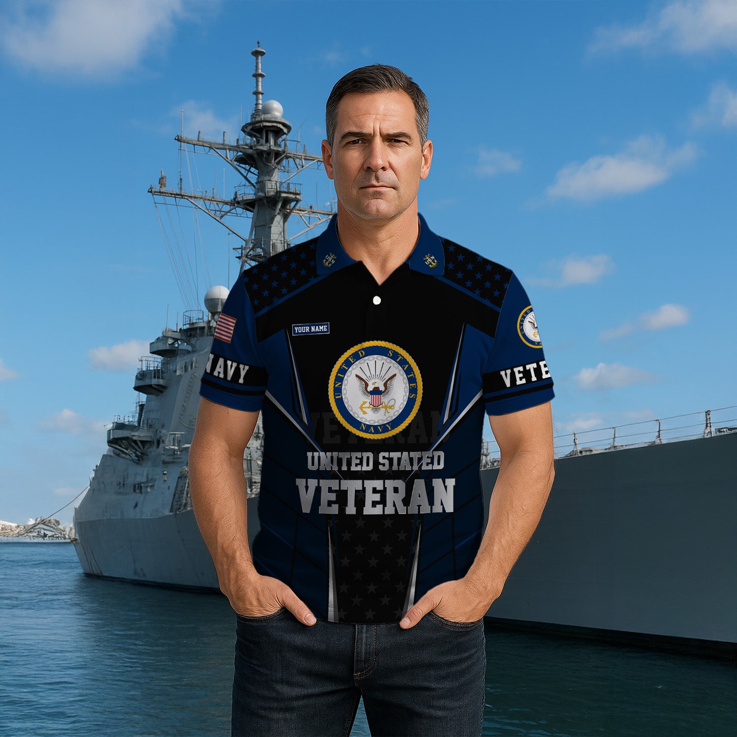 US Navy Veteran Polo Shirt – Bold Crest & Custom Rank Tribute Edition