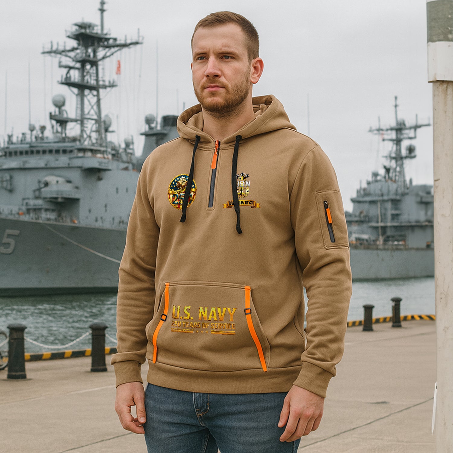 Personalized US Navy Quater Zip Hoodie JQZ02