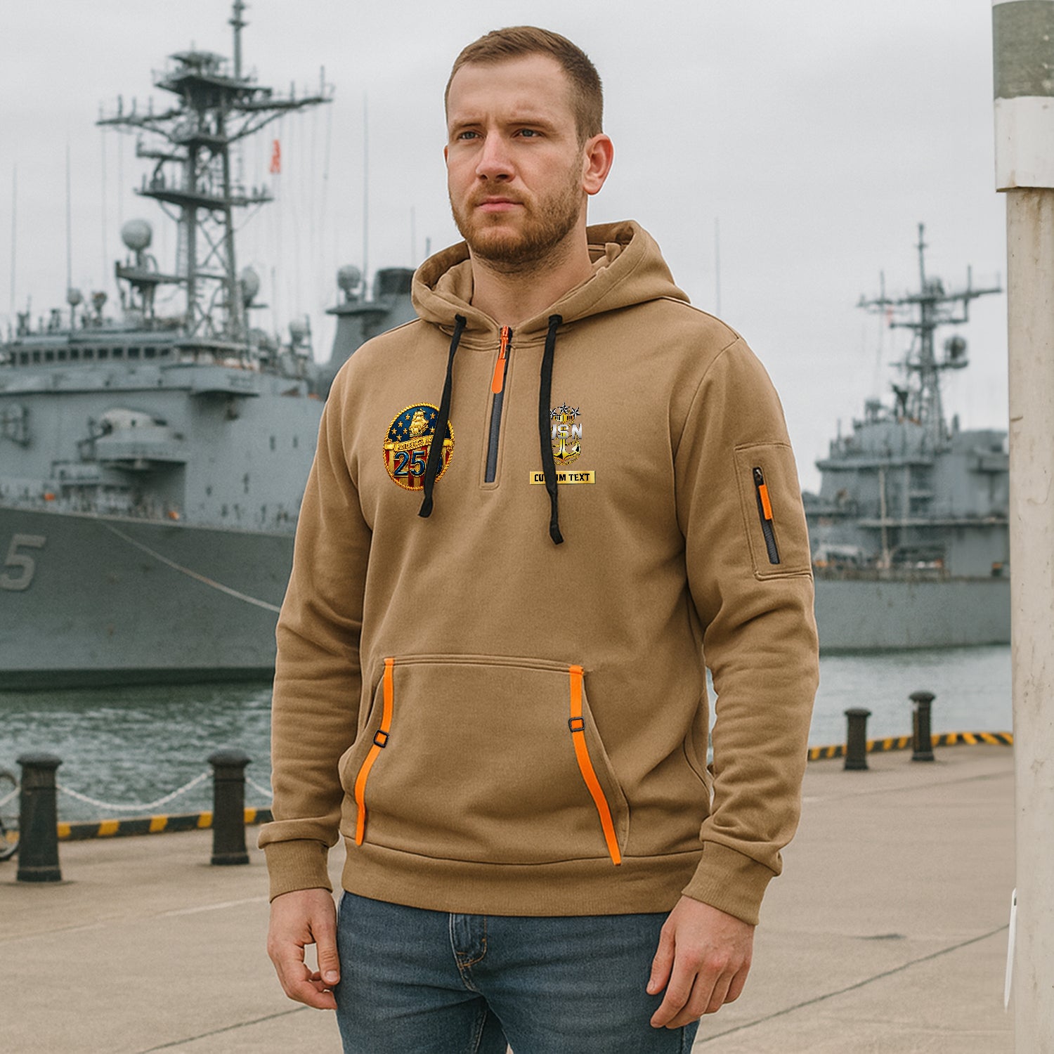 Personalized US Navy Quater Zip Hoodie JQZ08