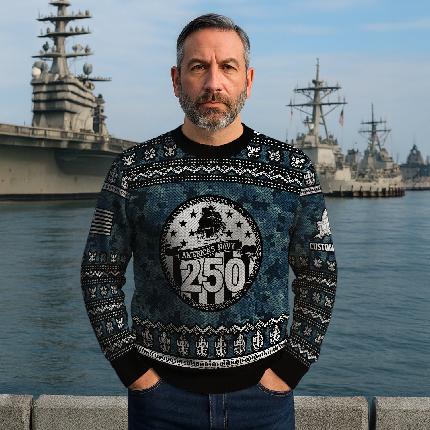 Personalized US Navy Christmas Ugly Sweater JUST06