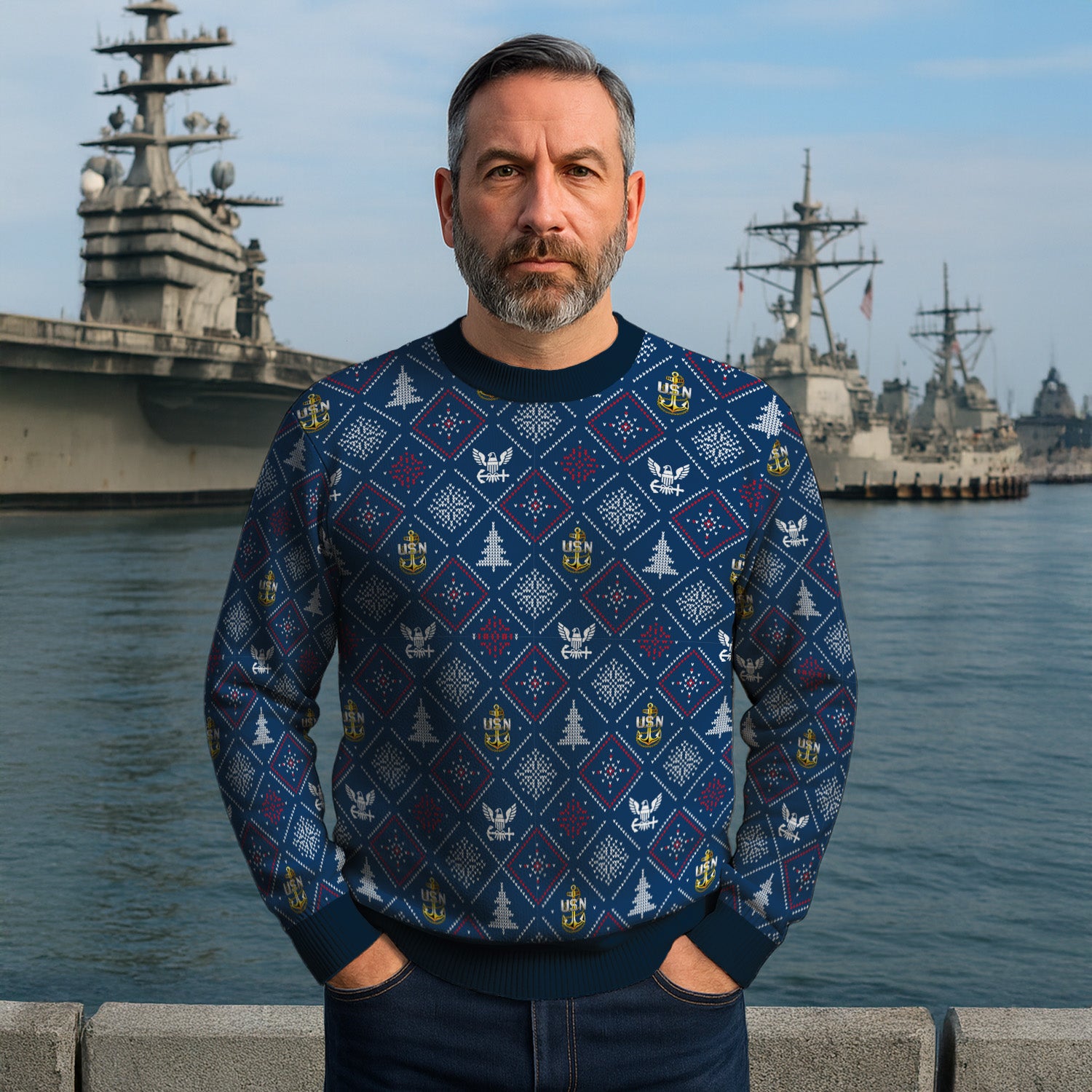 Personalized US Navy Christmas Ugly Sweater UST017