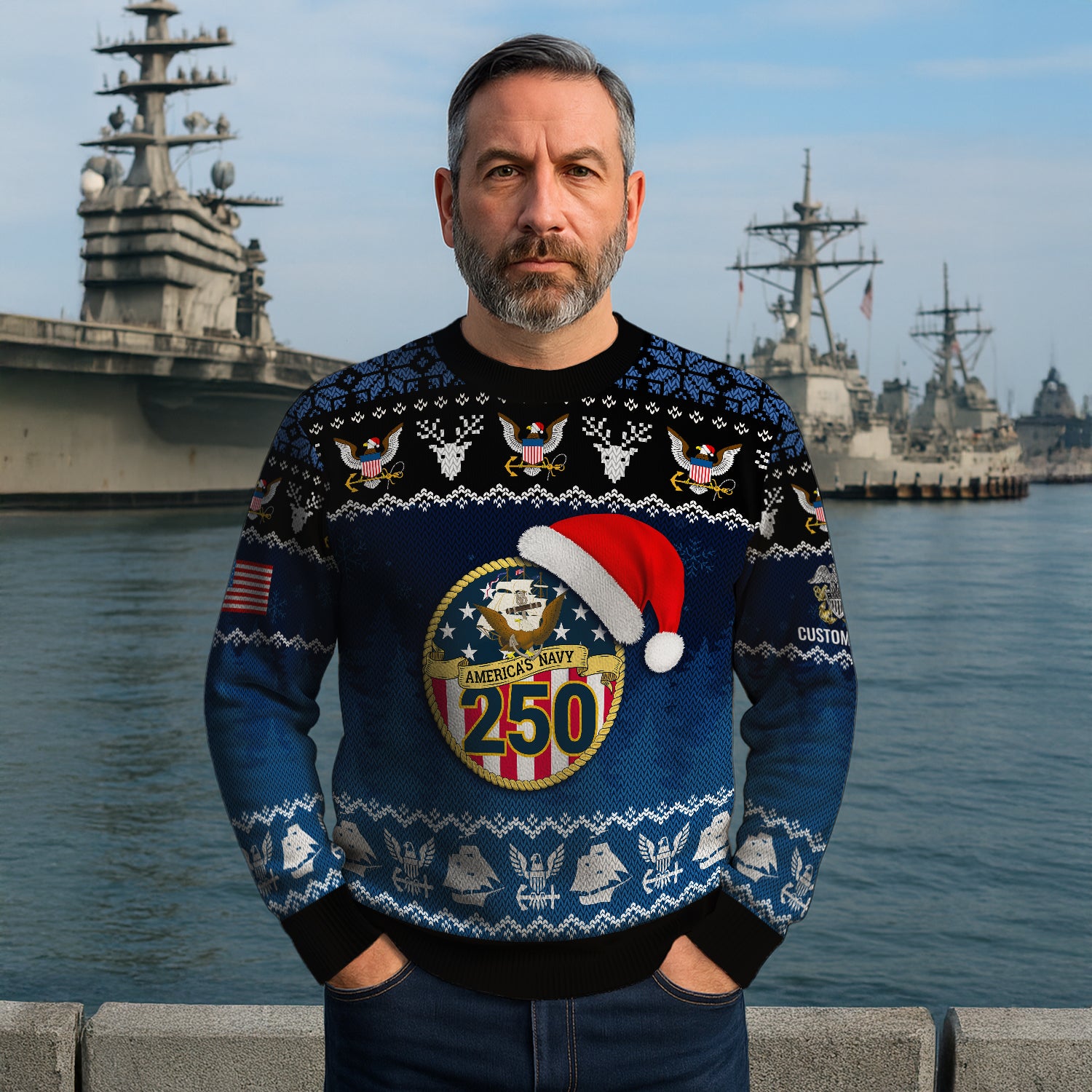Personalized US Navy Christmas Ugly Sweater JUST07