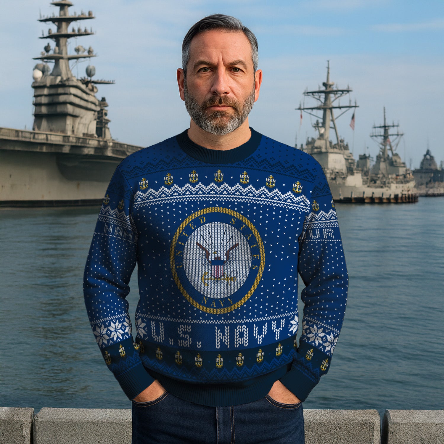 Personalized US Navy Christmas Ugly Sweater UST018
