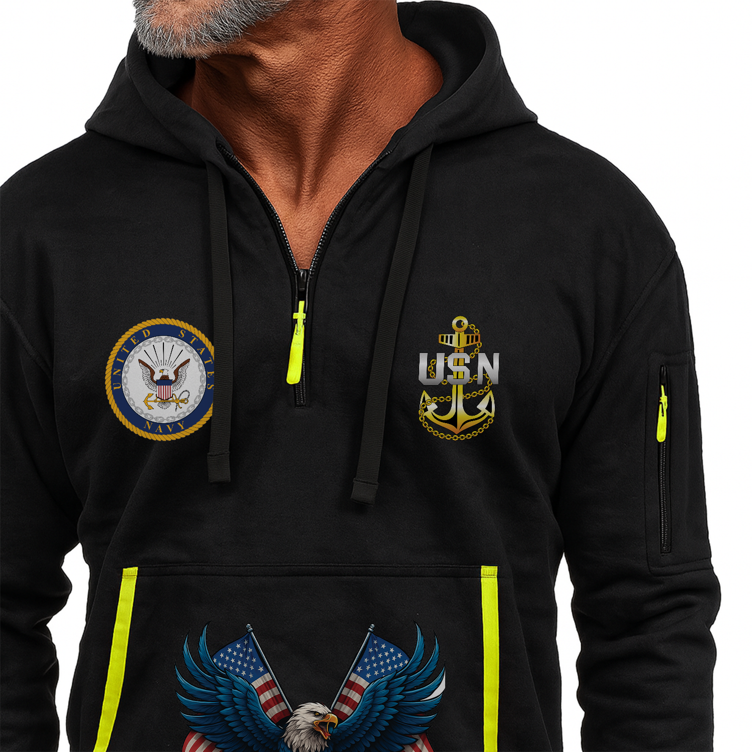 Custom US Navy Ranks Quarter Zip Hoodie TQZ01
