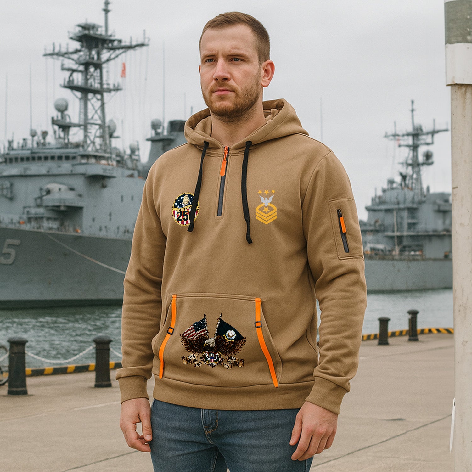 Personalized US Navy Quarter Zip Hoodie TQZ06