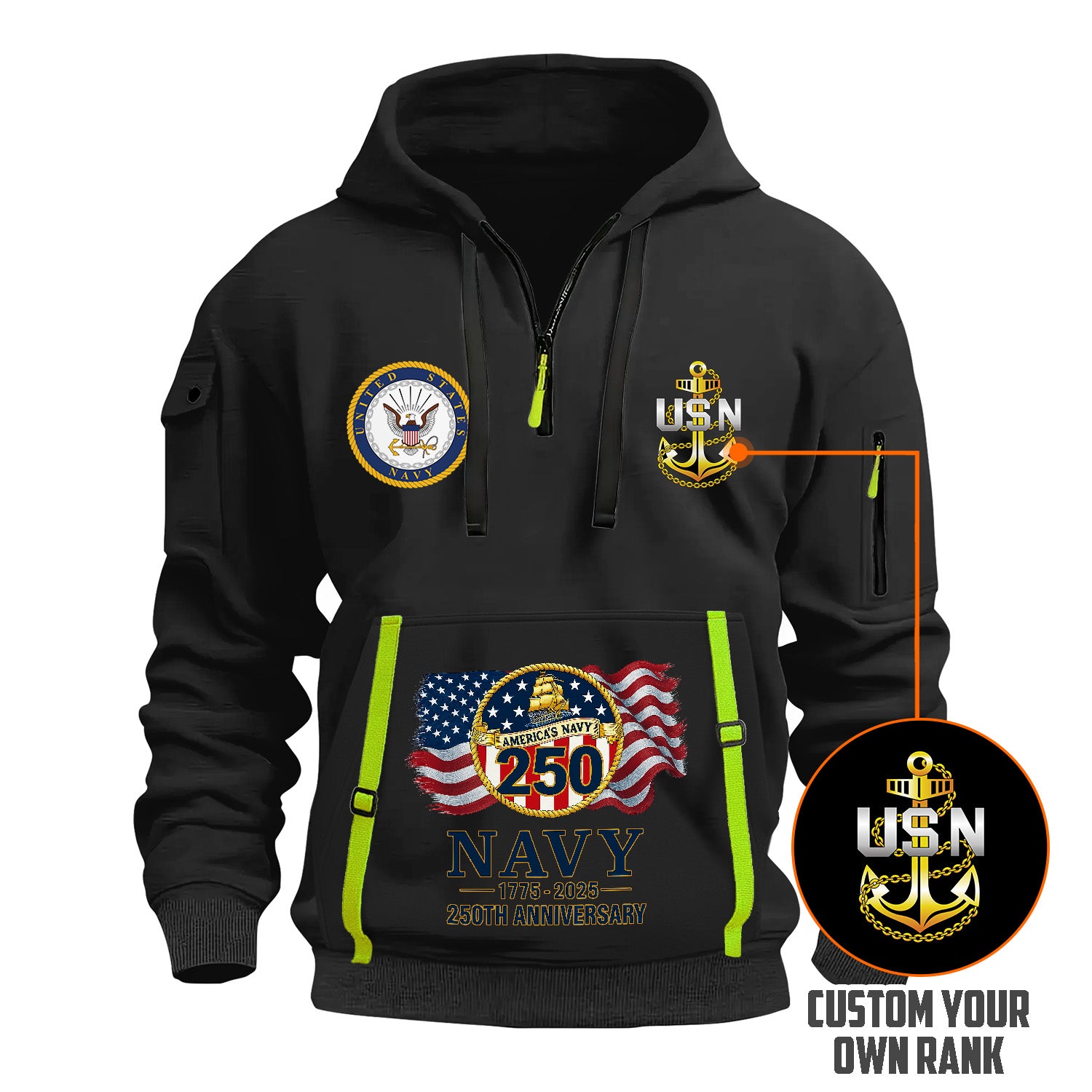 Personalized US Navy Quarter Zip Hoodie TQZ08