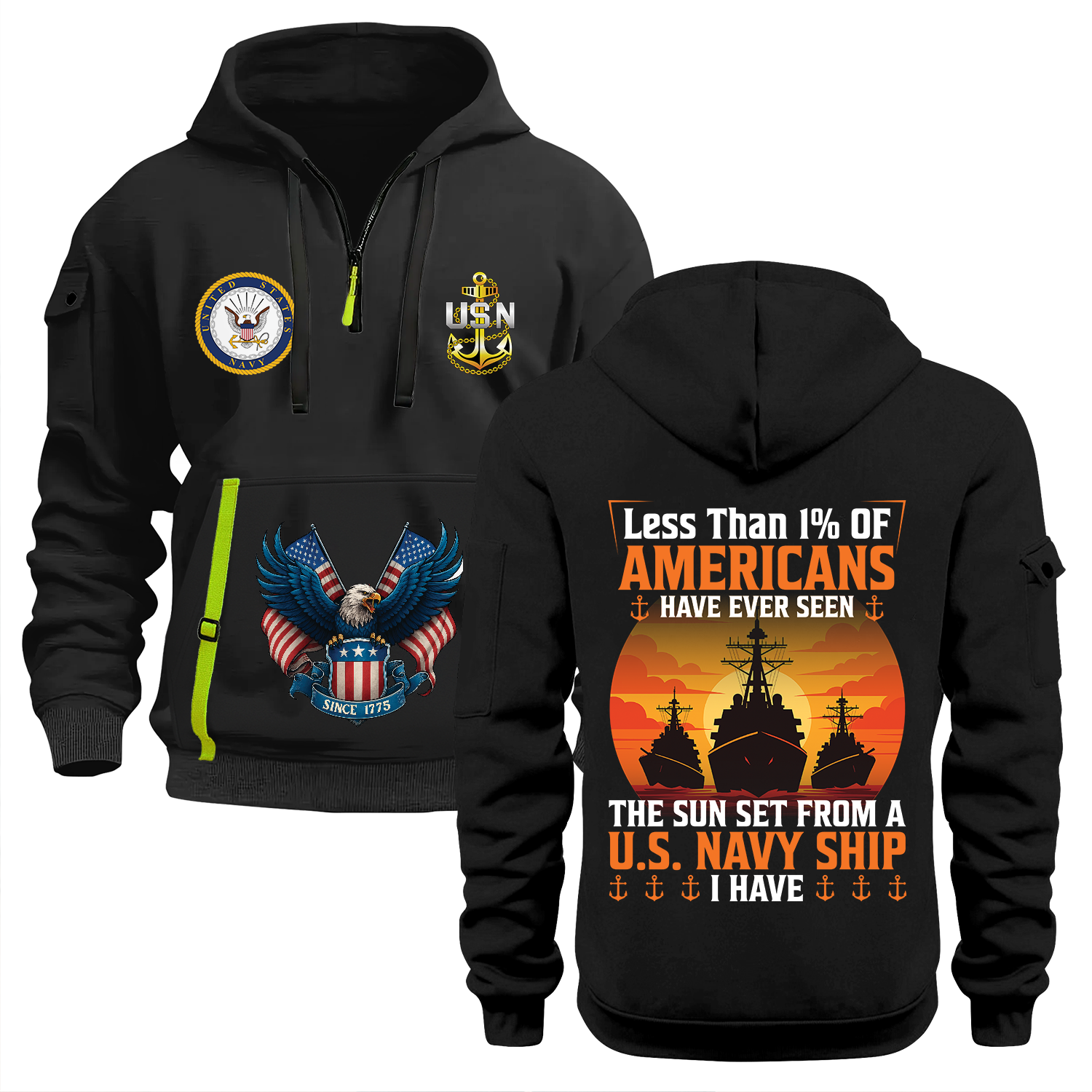 Custom US Navy Ranks Quarter Zip Hoodie TQZ01