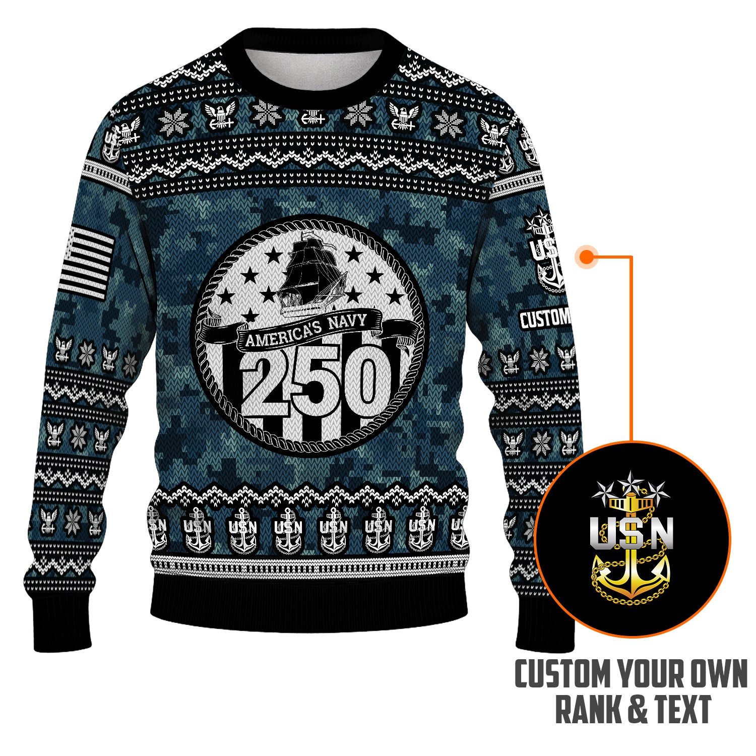 Personalized US Navy Christmas Ugly Sweater JUST06