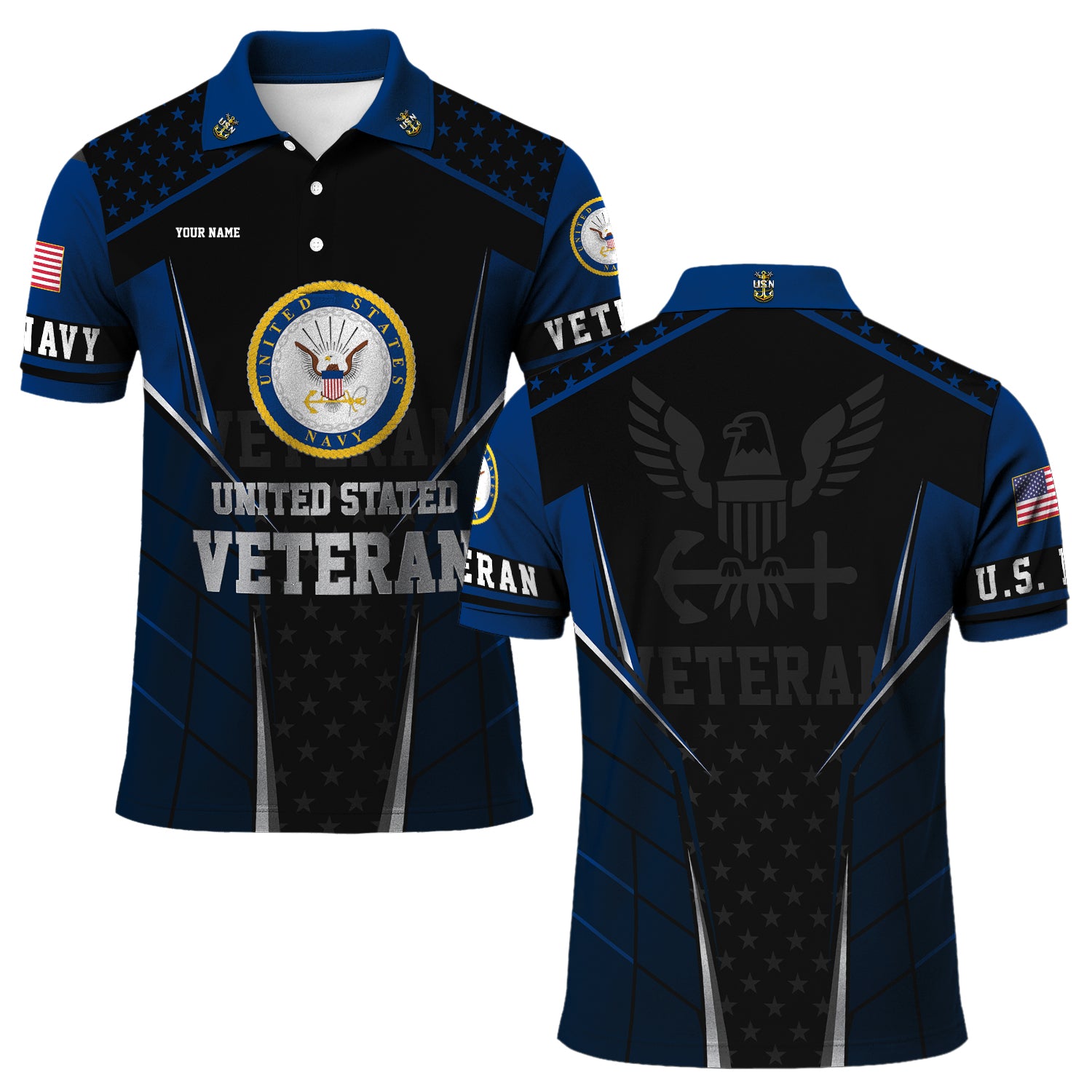 US Navy Veteran Polo Shirt – Bold Crest & Custom Rank Tribute Edition