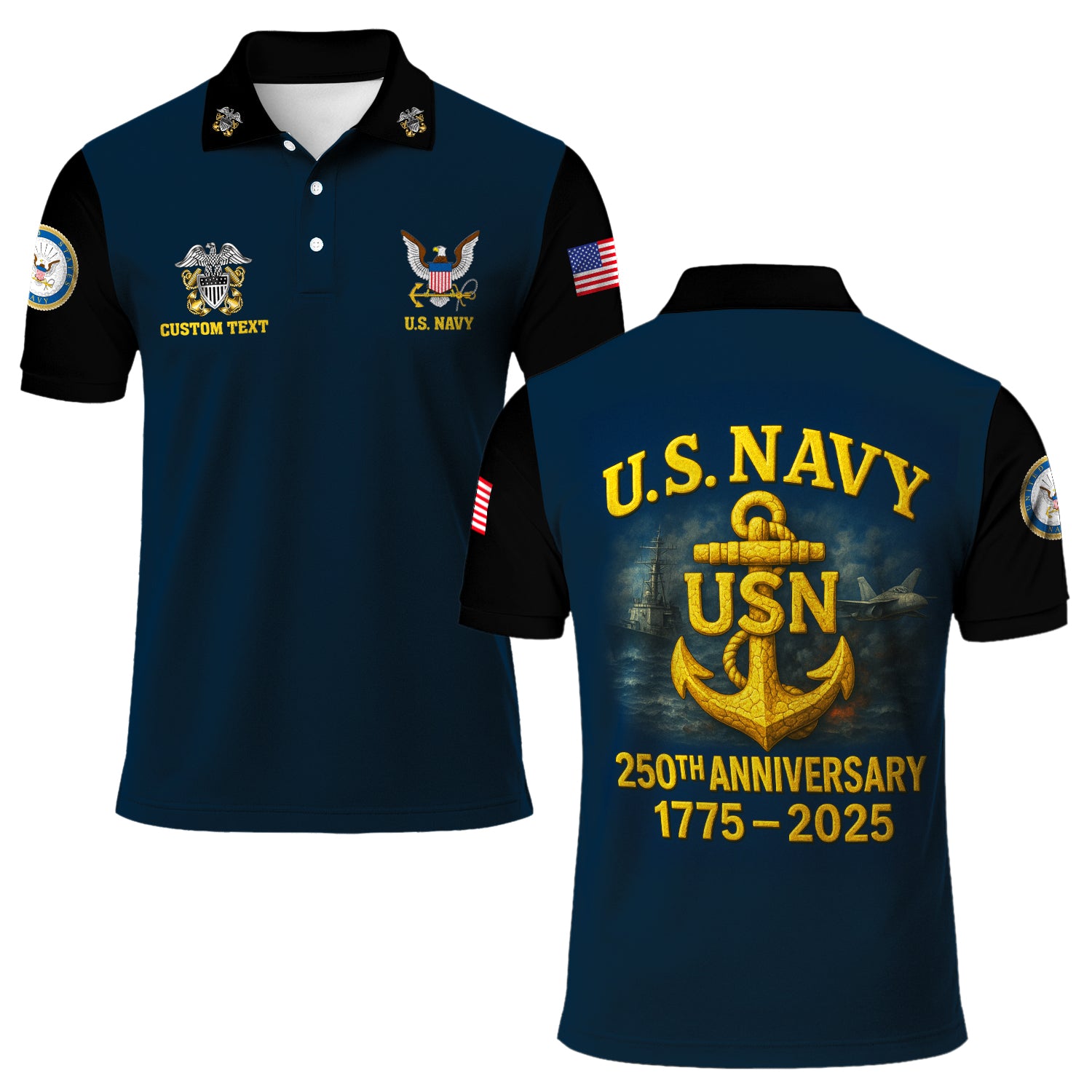 US Navy Polo Shirt – Custom Rank & Text