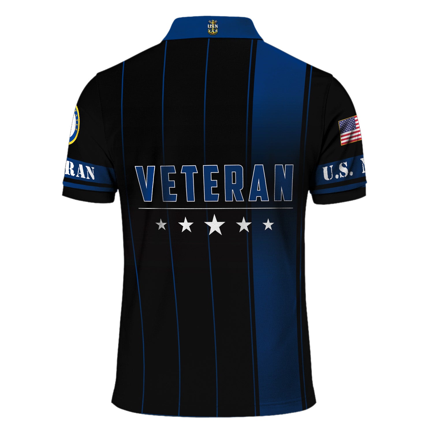 US Navy Polo Shirt – Black & Blue Stripes with Stars Custom Rank