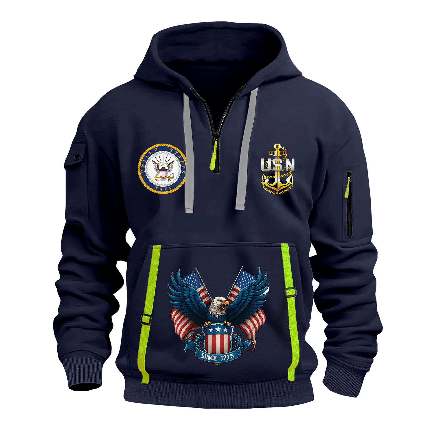 Custom US Navy Ranks Quarter Zip Hoodie TQZ01