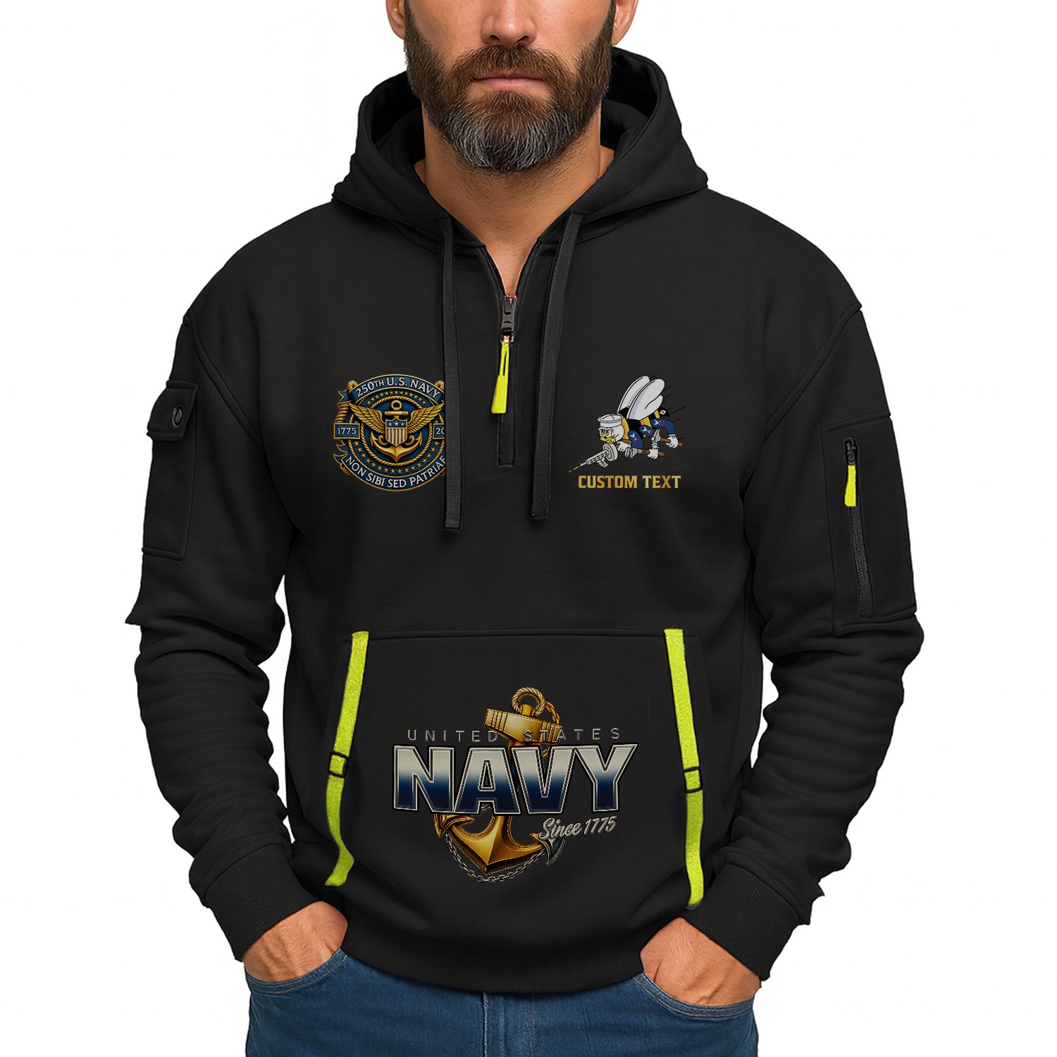 Personalized US Navy Quater Zip Hoodie JQZ11