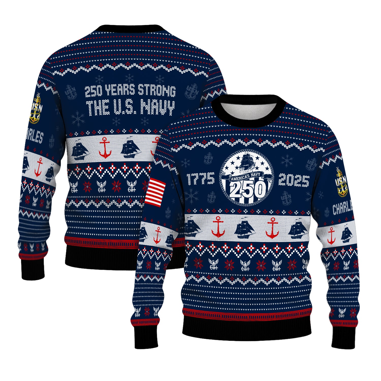 Personalized US Navy Christmas Ugly Sweater UST003