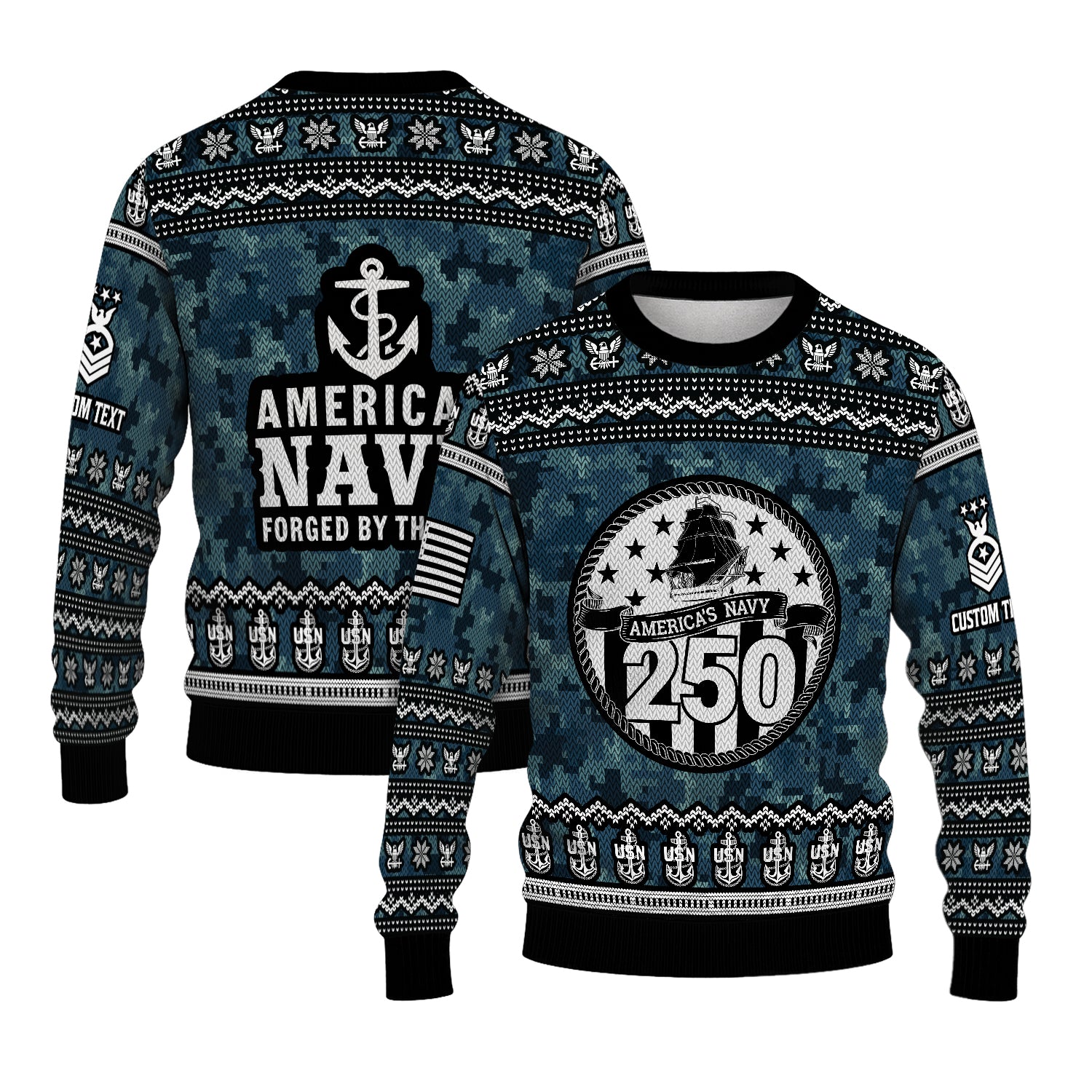 Personalized US Navy Christmas Ugly Sweater JUST06