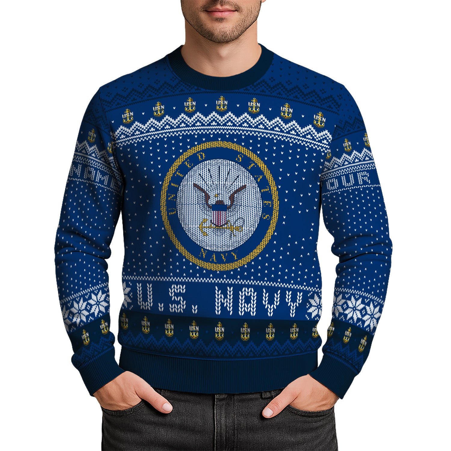 Personalized US Navy Christmas Ugly Sweater UST018