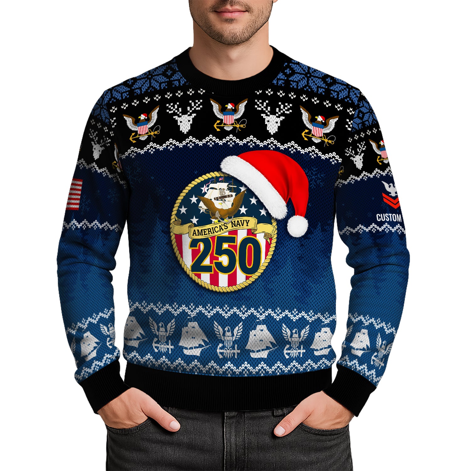 Personalized US Navy Christmas Ugly Sweater JUST07