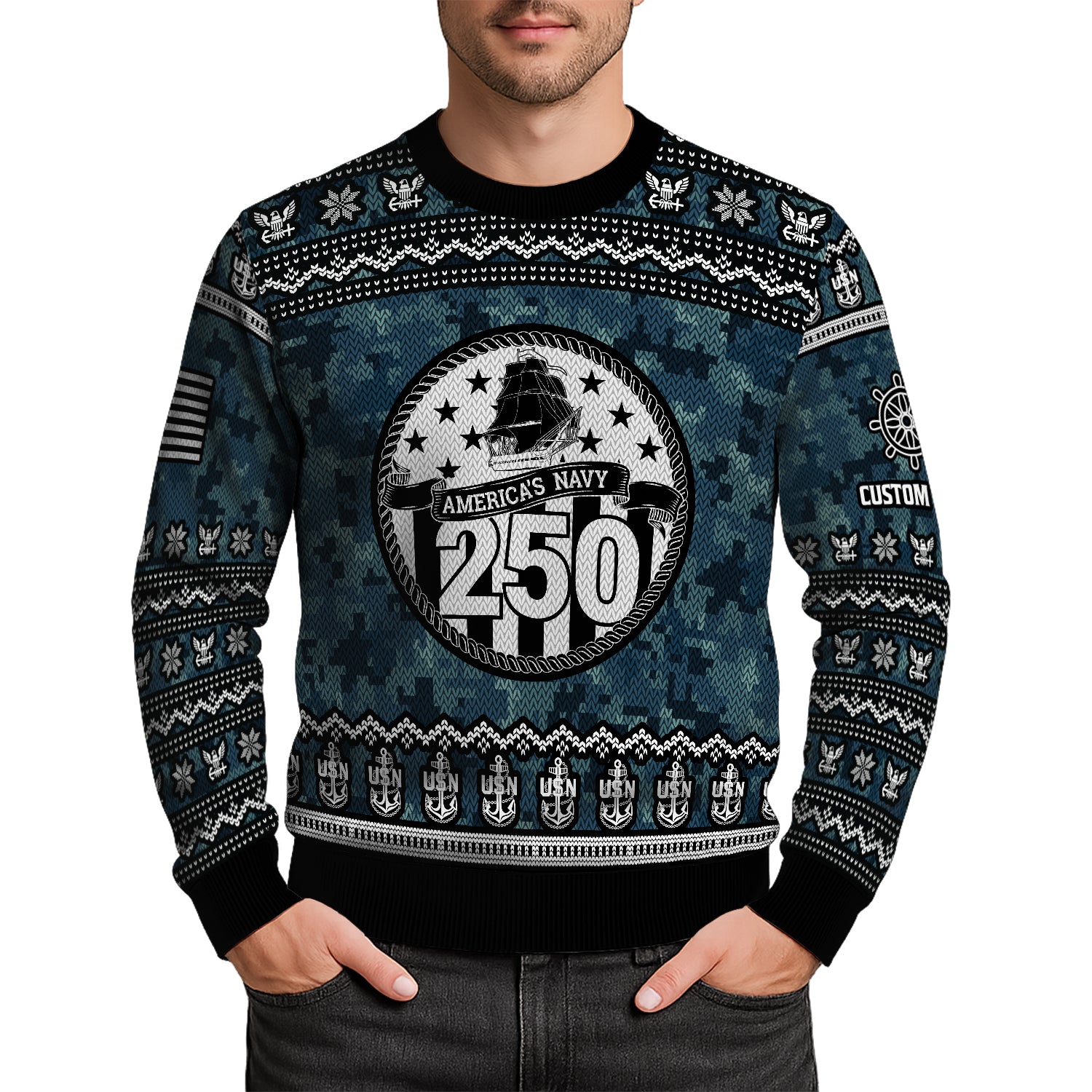 Personalized US Navy Christmas Ugly Sweater JUST06