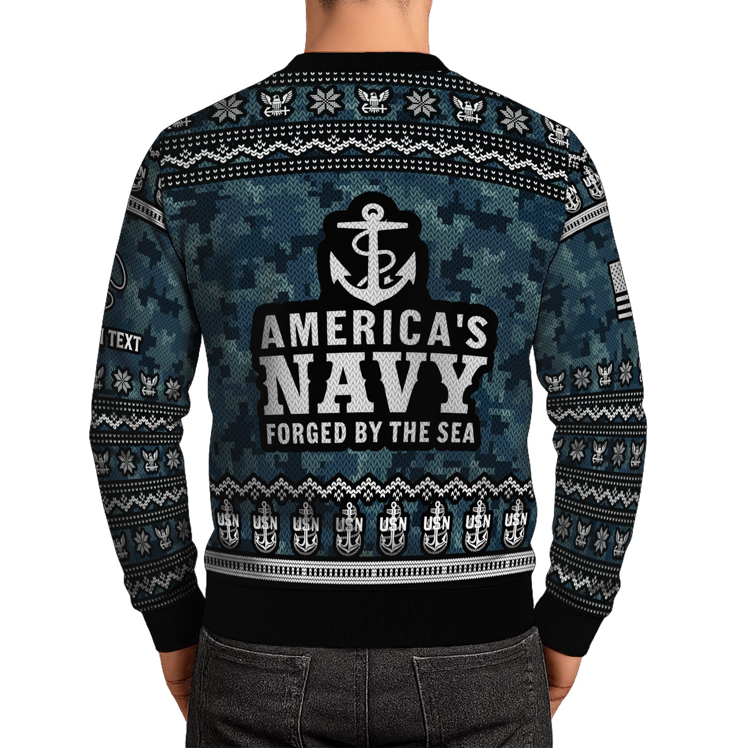 Personalized US Navy Christmas Ugly Sweater JUST06