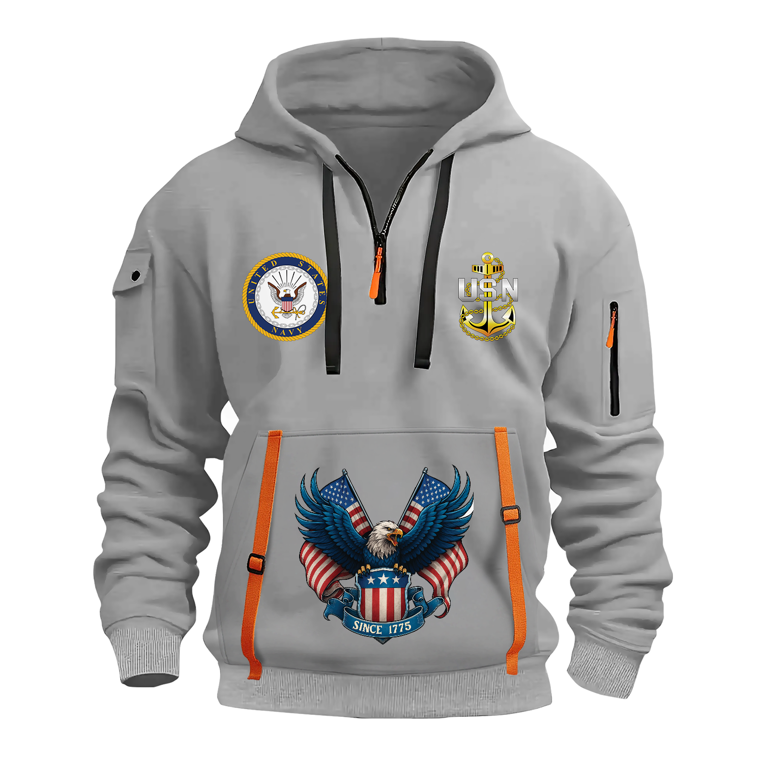 Custom US Navy Ranks Quarter Zip Hoodie TQZ01