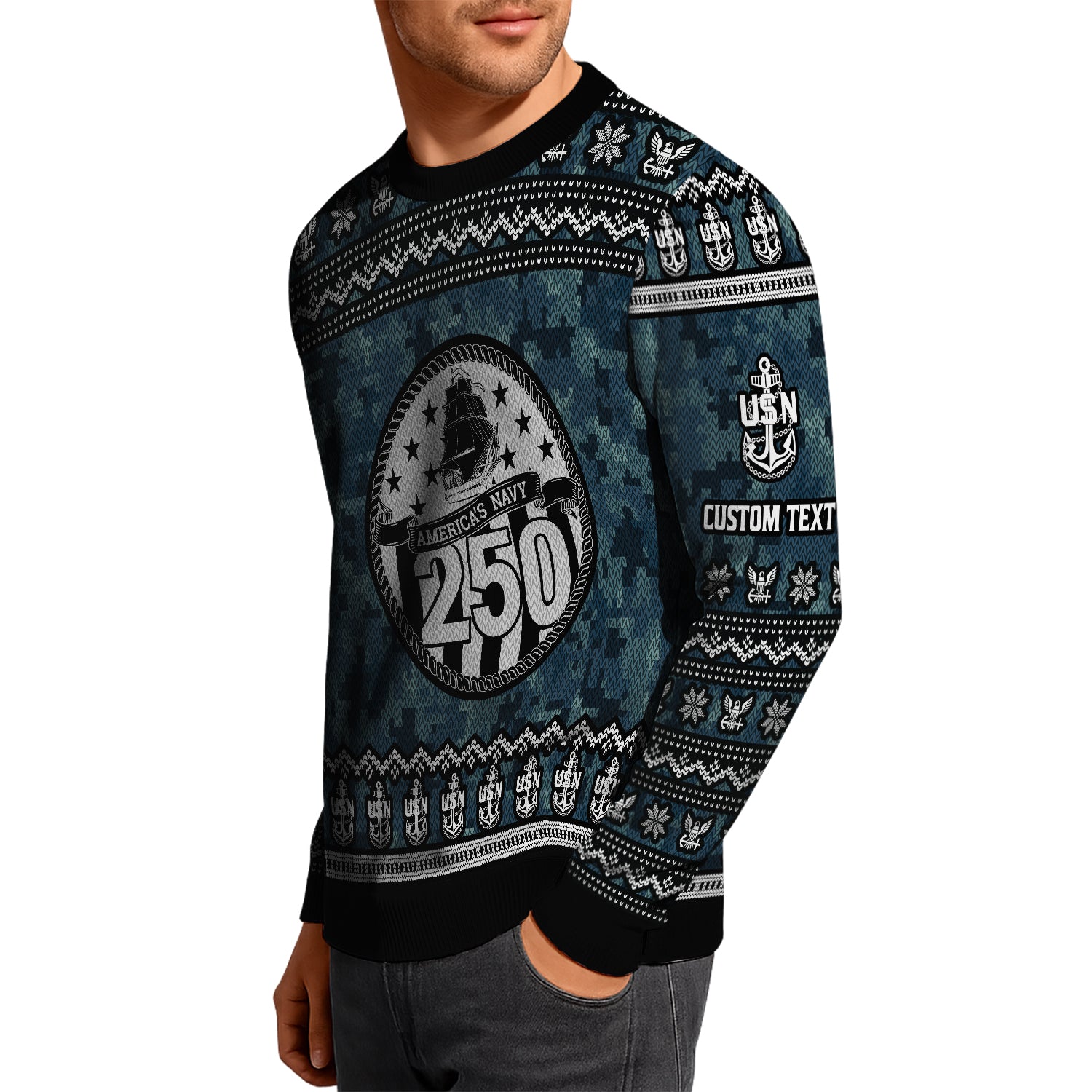 Personalized US Navy Christmas Ugly Sweater JUST06