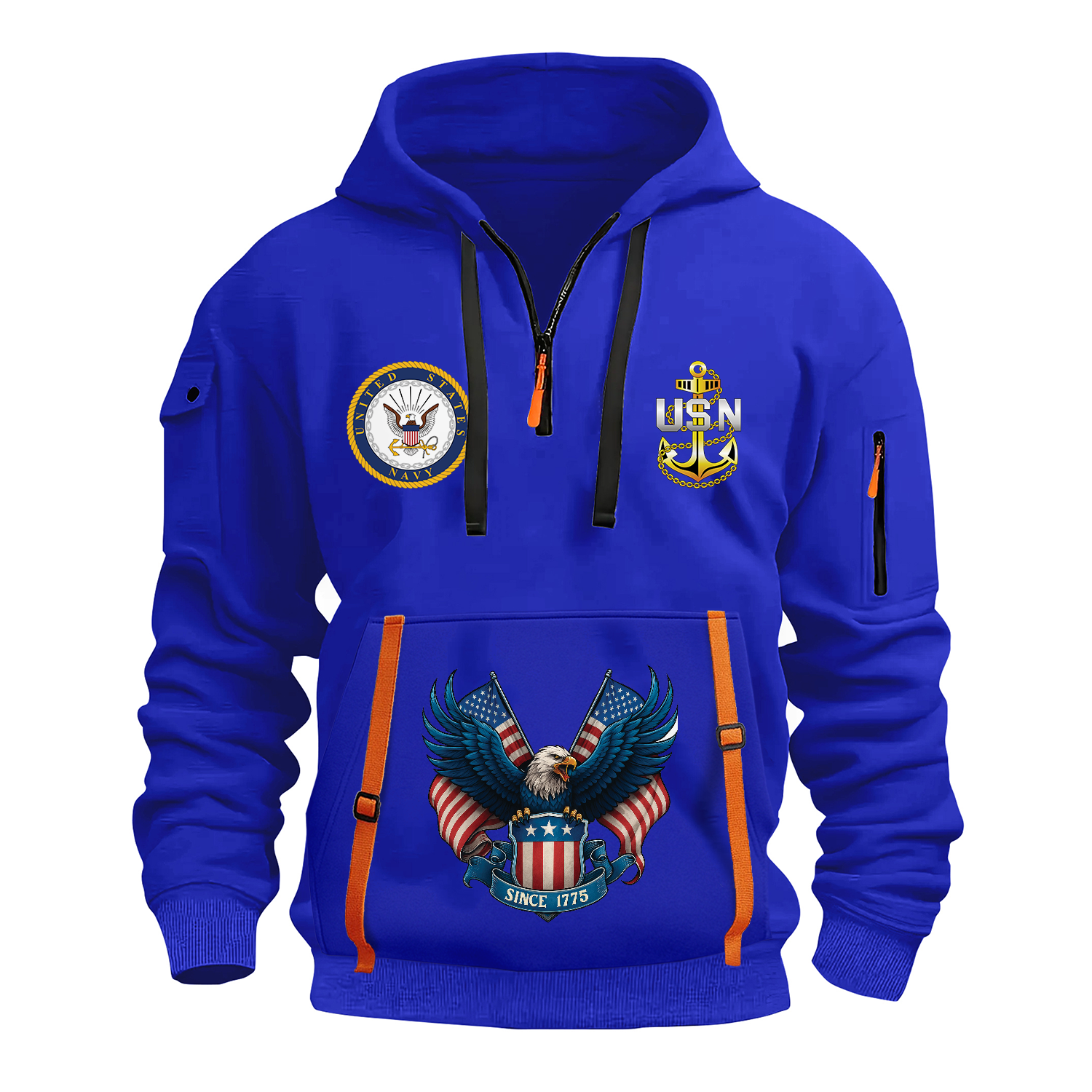 Custom US Navy Ranks Quarter Zip Hoodie TQZ01