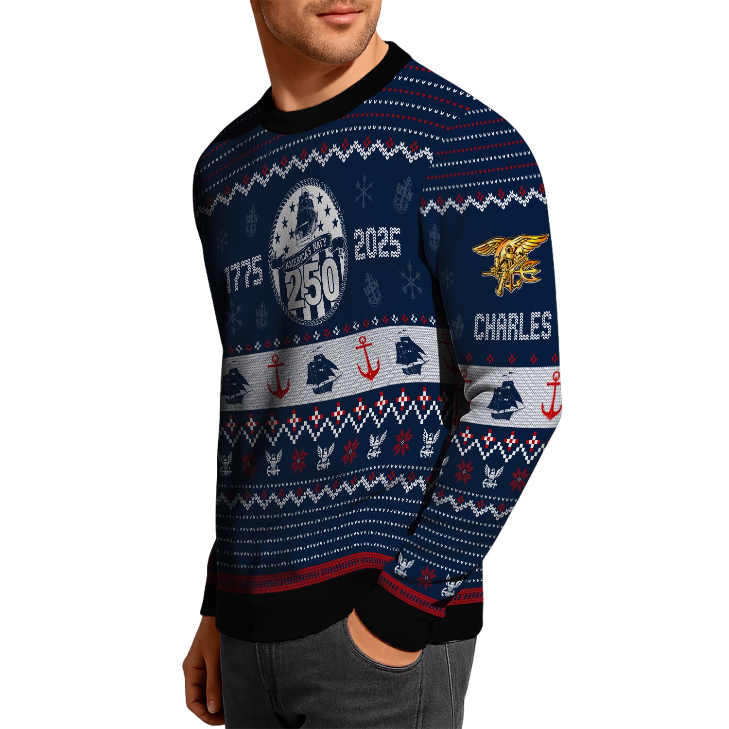 Personalized US Navy Christmas Ugly Sweater UST003