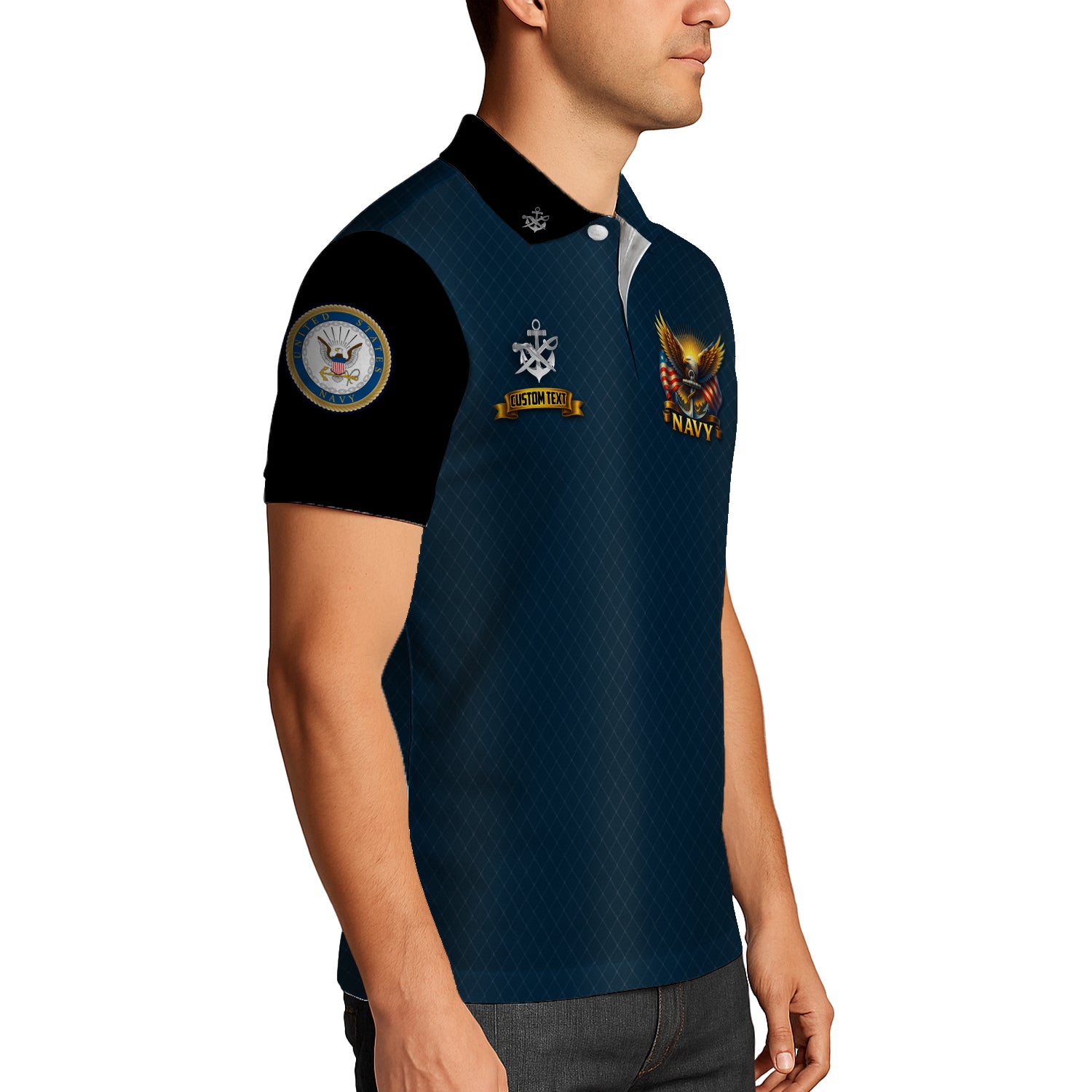 US Navy Polo Shirt – Eagle & Flag Emblem Design with Custom Rank