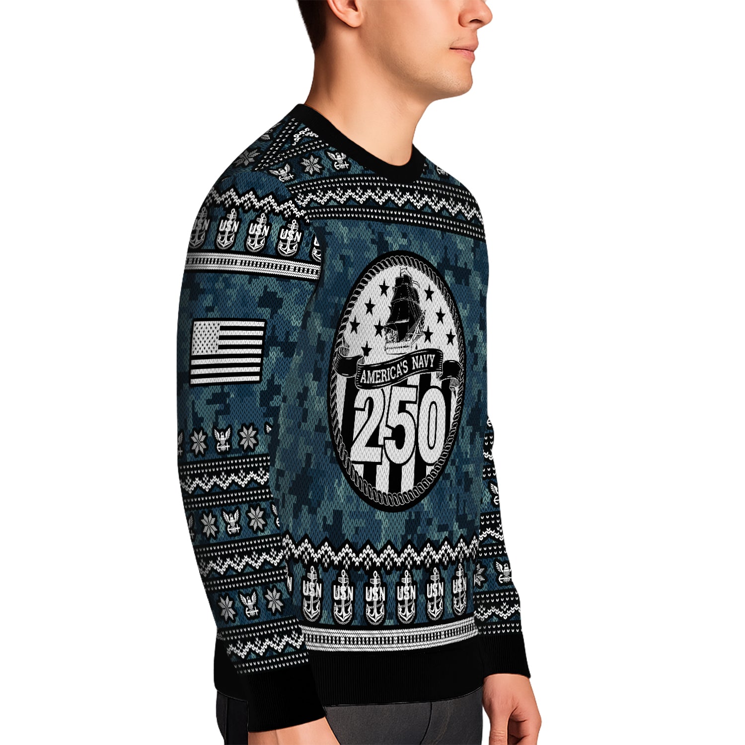 Personalized US Navy Christmas Ugly Sweater JUST06