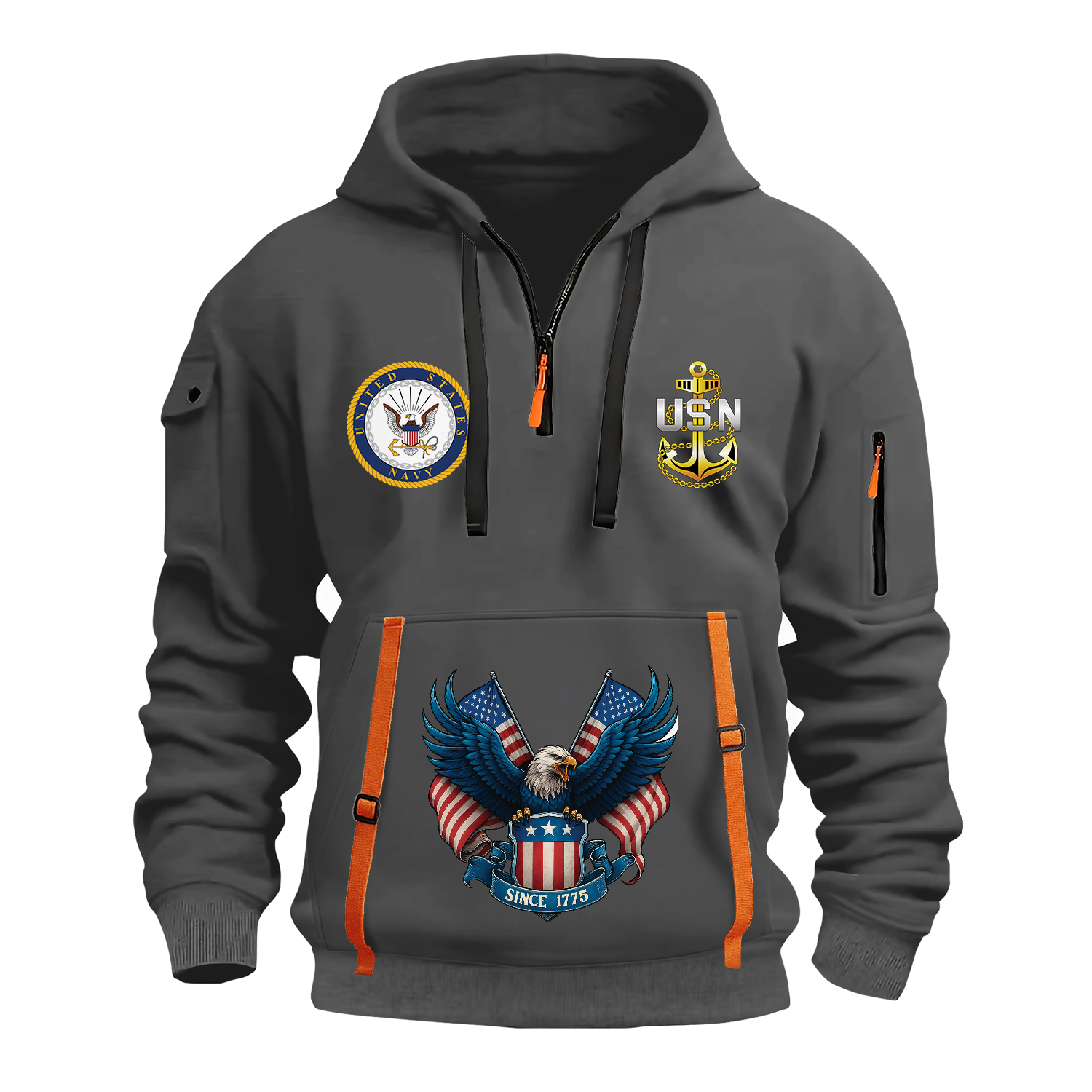 Custom US Navy Ranks Quarter Zip Hoodie TQZ01