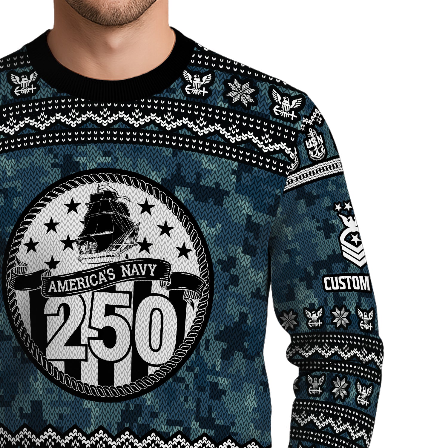 Personalized US Navy Christmas Ugly Sweater JUST06