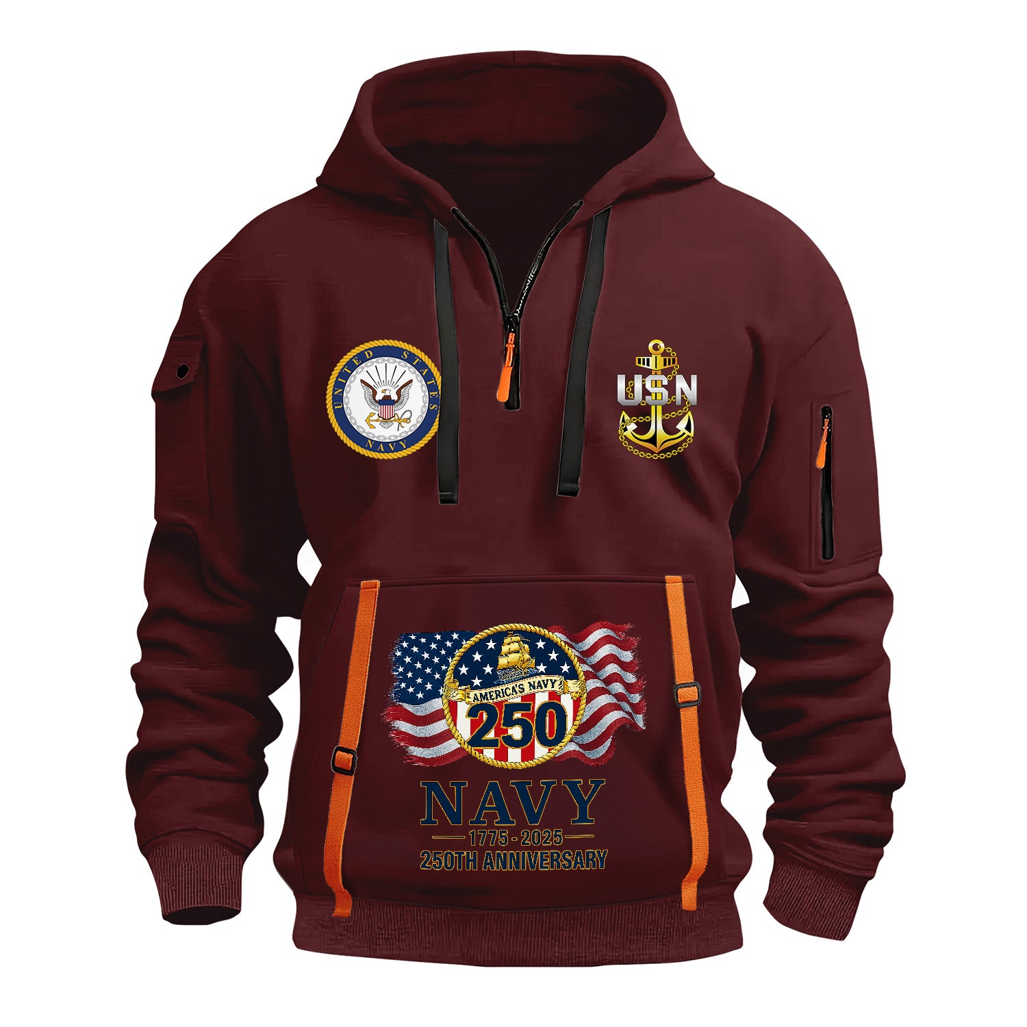 Personalized US Navy Quarter Zip Hoodie TQZ08