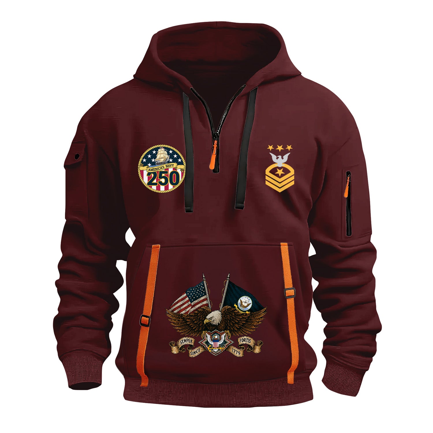 Personalized US Navy Quarter Zip Hoodie TQZ06