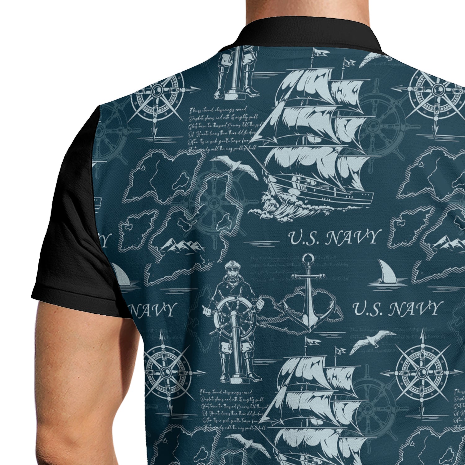 US Navy 250th Anniversary Polo Shirt – Ship Map Design with Custom Rank